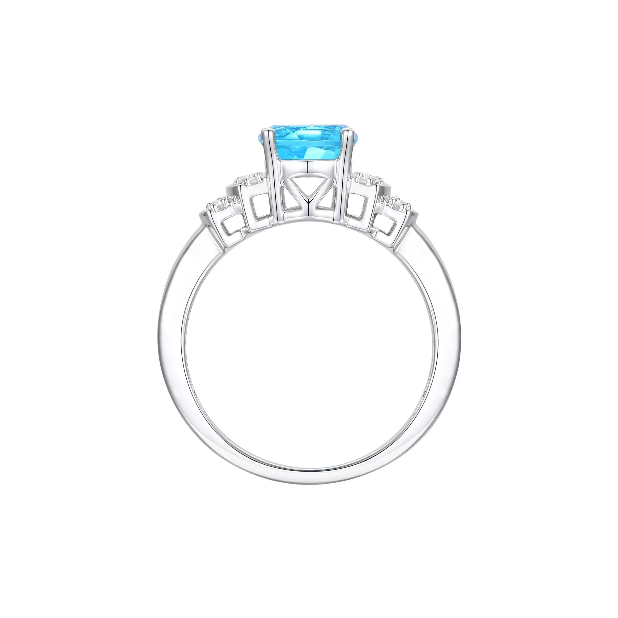 1/5 CT. Tw. Blue Topaz and Diamond Ring 14K White Gold Round Brilliant Cut Size 8 1mm - Image 2