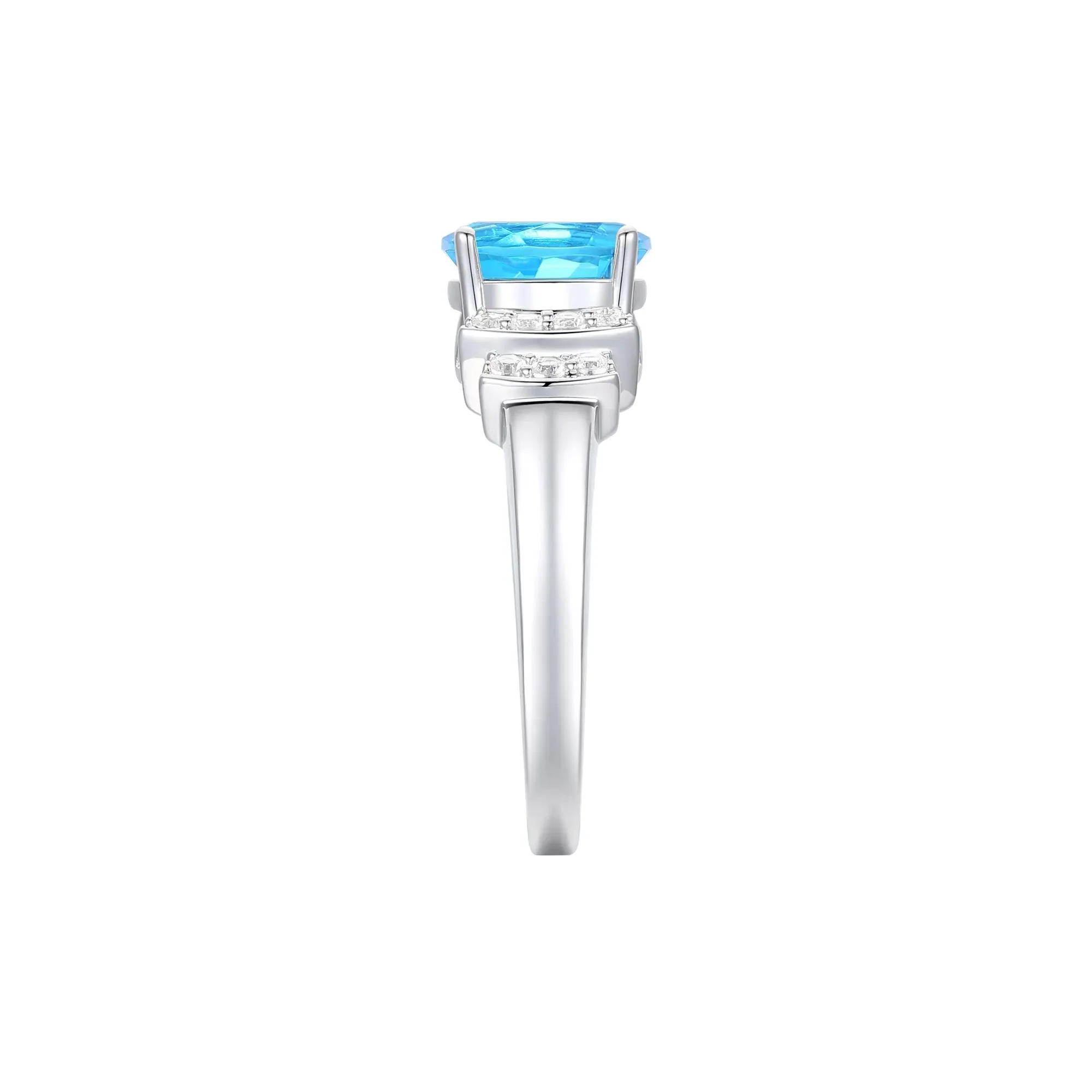 1/5 CT. Tw. Blue Topaz and Diamond Ring 14K White Gold Round Brilliant Cut Size 8 1mm - Image 3