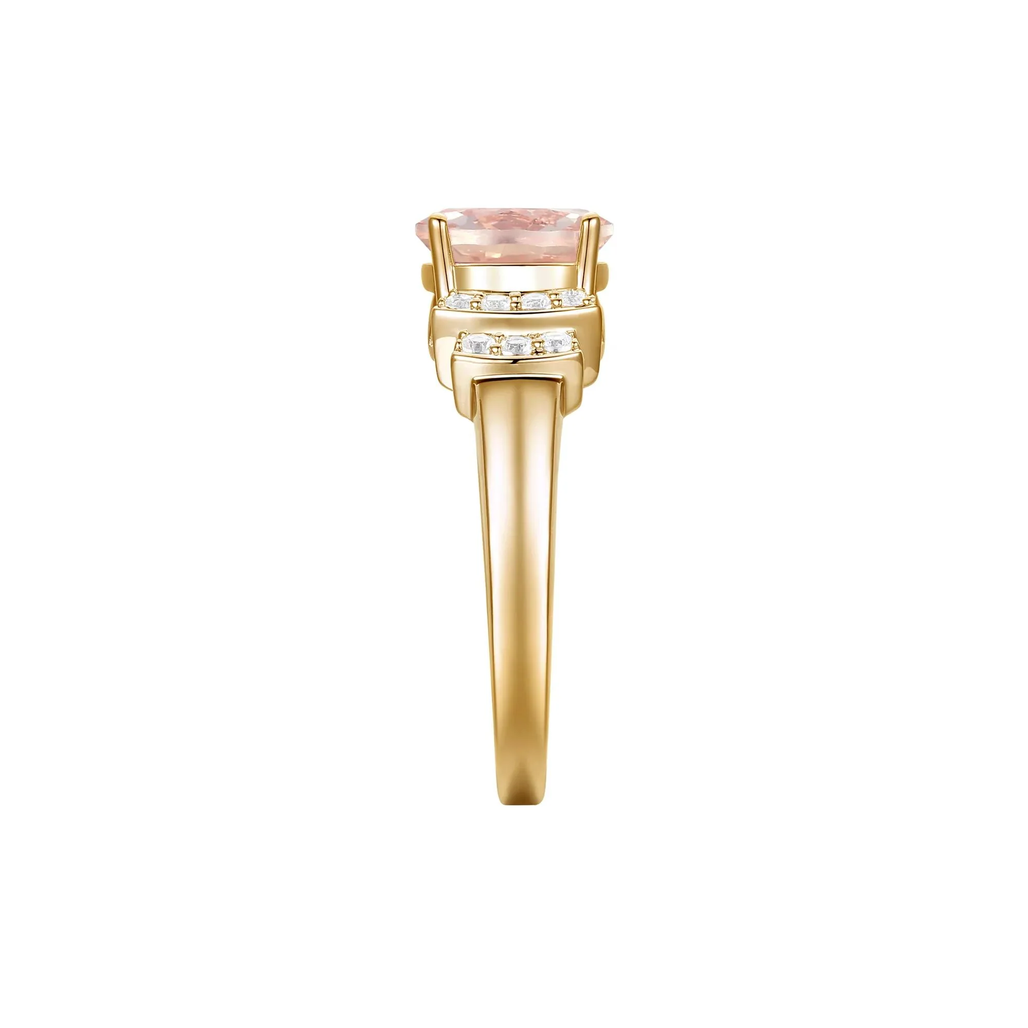 1/5 CT. Tw. Morganite and Diamond Ring 14K Yellow Gold Round Brilliant Cut Size 6 1mm - Image 3