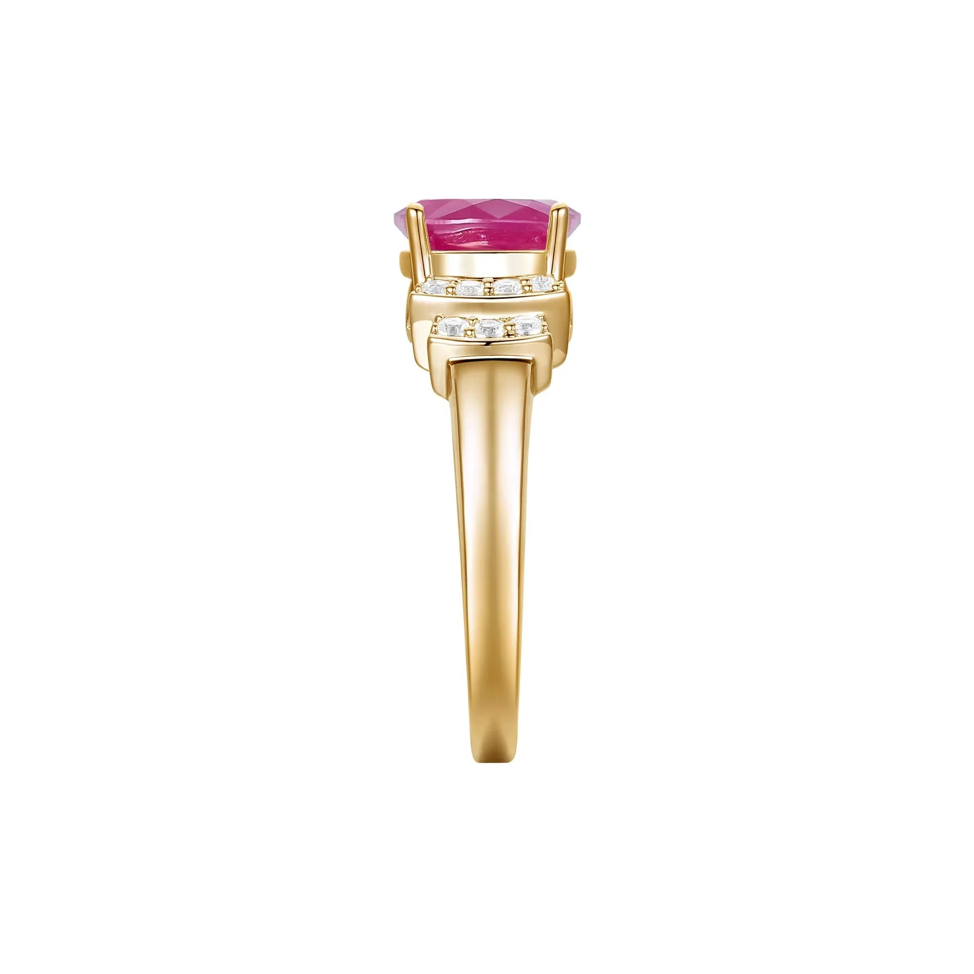 1/5 CT. Tw. Gemstone and Diamond Ring 14K Gold Round Brilliant Cut Yellow Size 7 1mm - Image 3