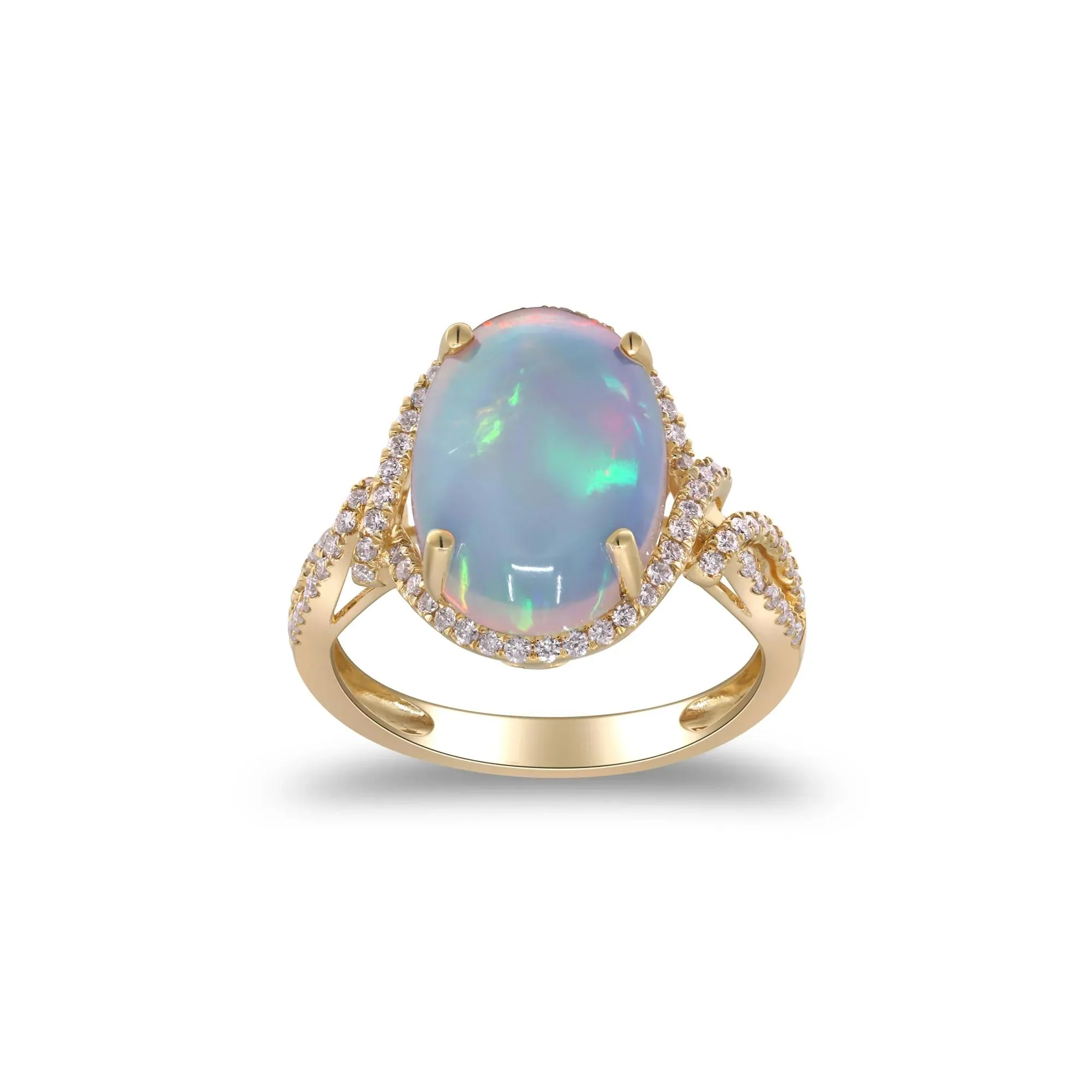 Opal and Diamond Ring 14K Yellow Gold Size 5.5 2mm