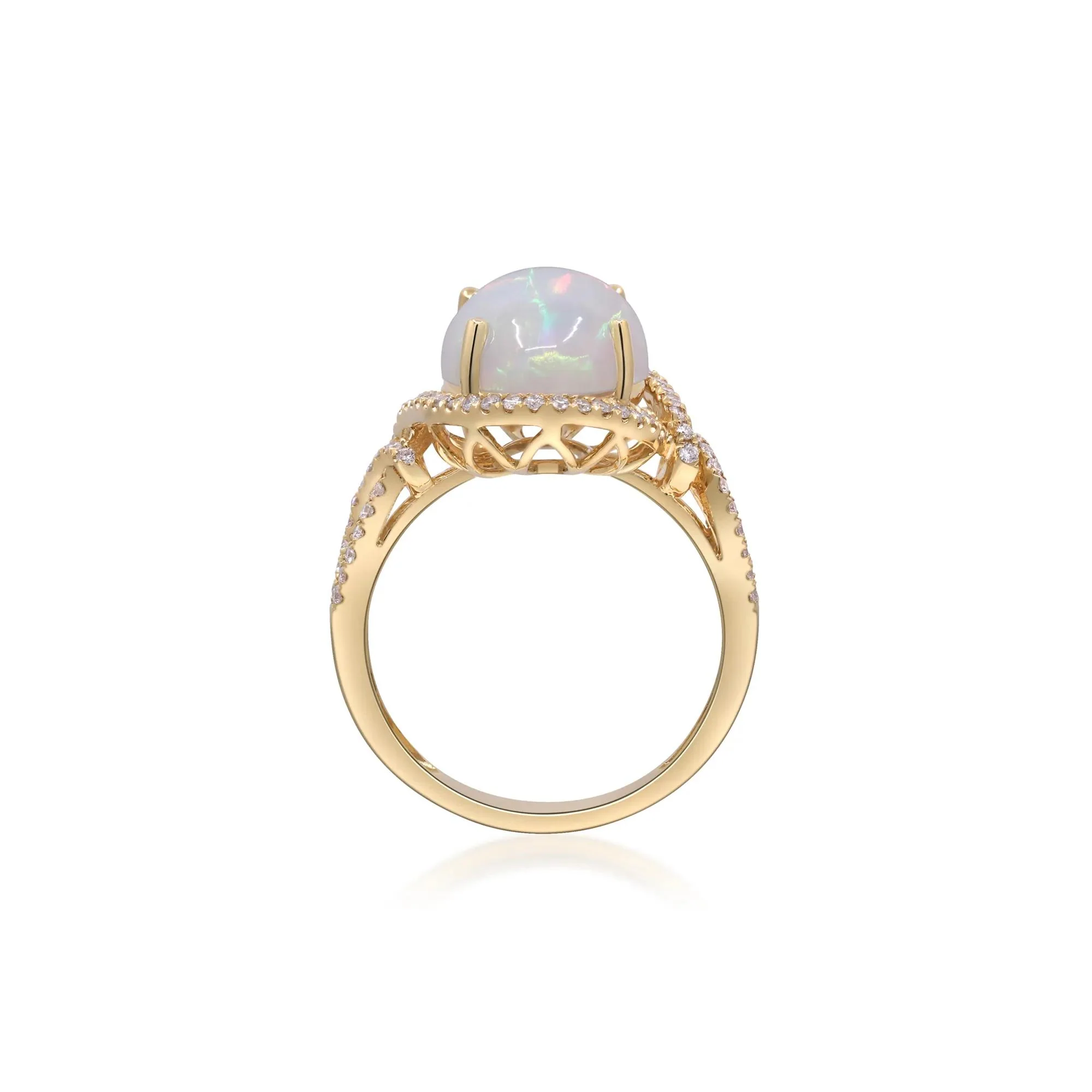 Opal and Diamond Ring 14K Yellow Gold Size 5.5 2mm - Image 2