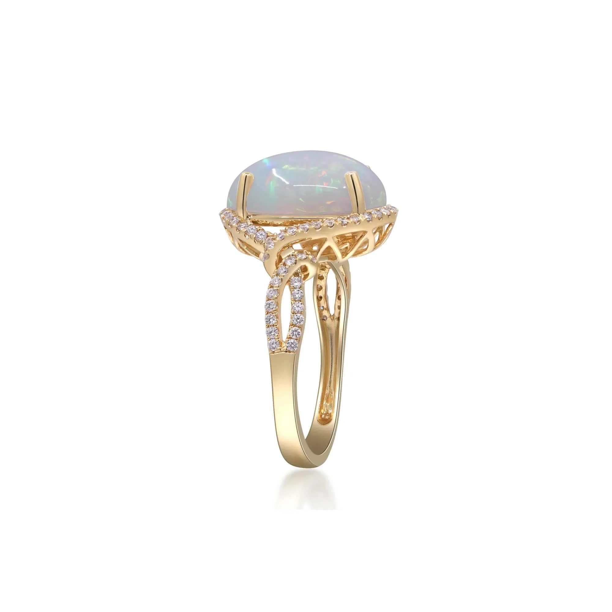 Opal and Diamond Ring 14K Yellow Gold Size 5.5 2mm - Image 3