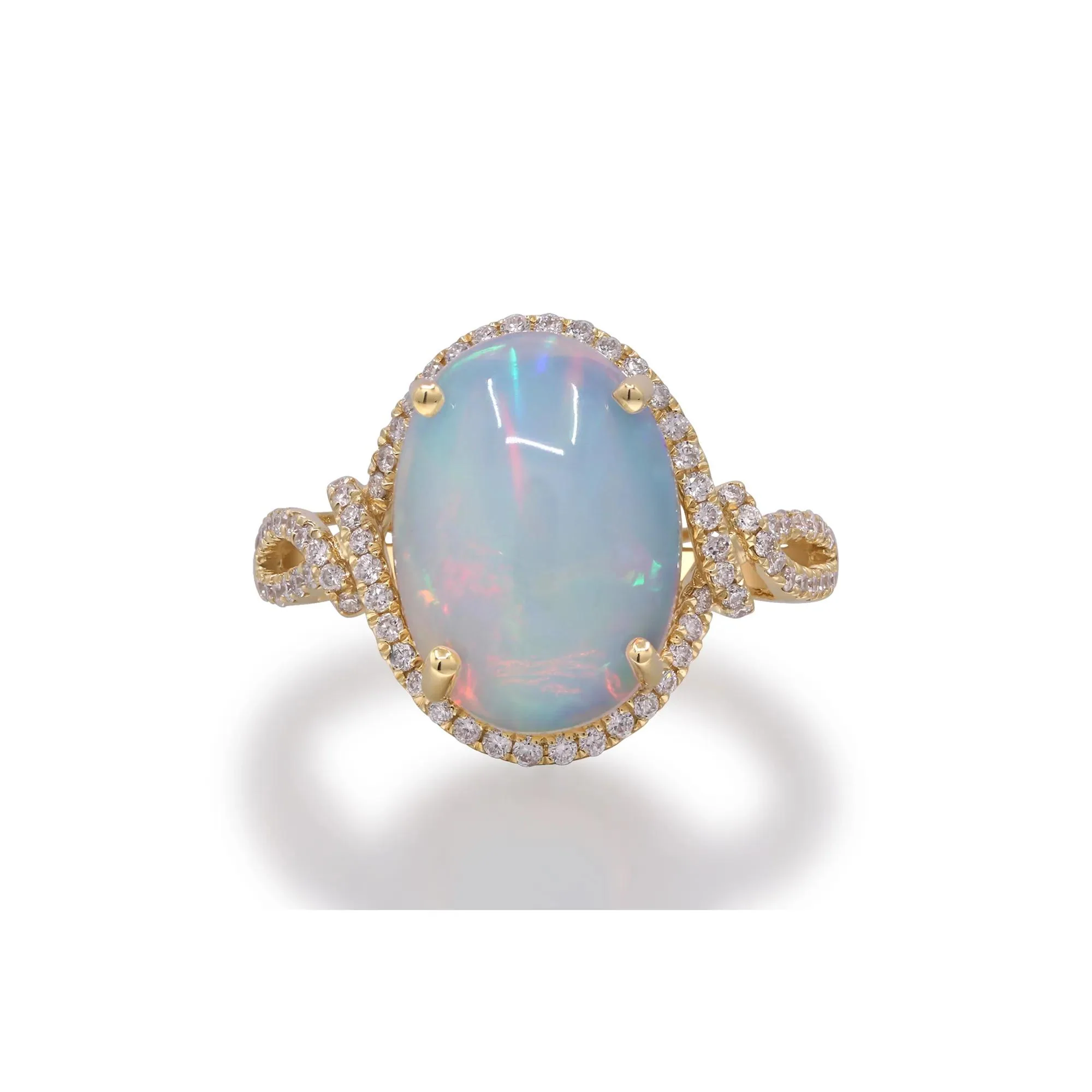 Opal and Diamond Ring 14K Yellow Gold Size 6.5 2mm - Image 4