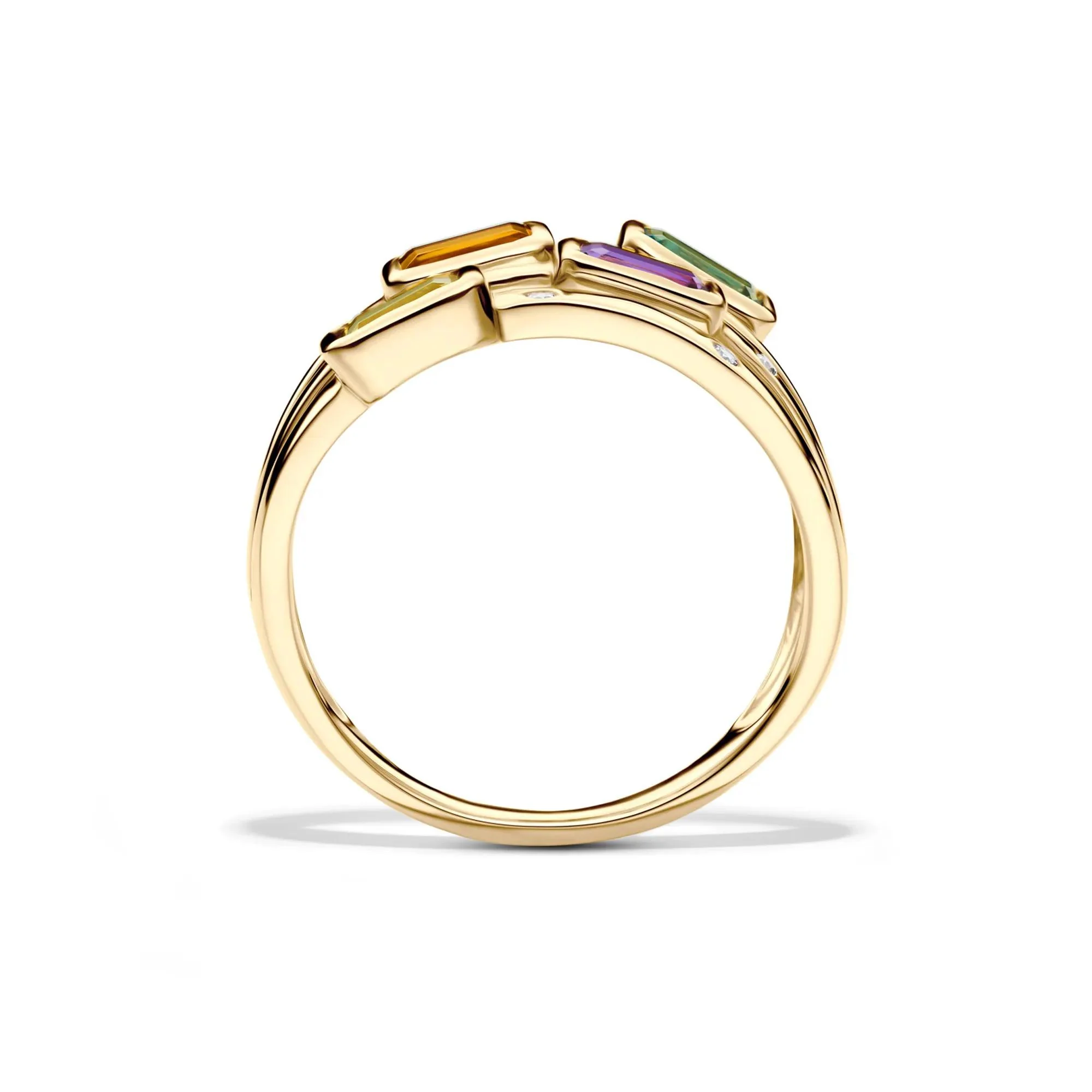 Multi-Row Gemstone and Diamond Accent Ring 14K Yellow Gold Size 6.5 2mm - Image 2