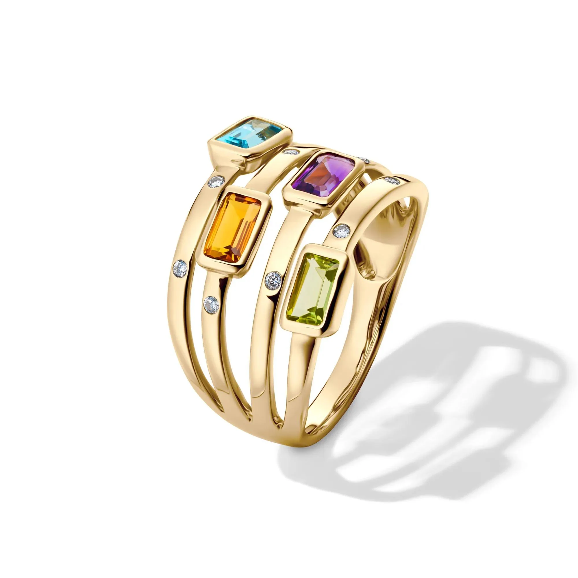 Multi-Row Gemstone and Diamond Accent Ring 14K Yellow Gold Size 6.5 2mm - Image 4