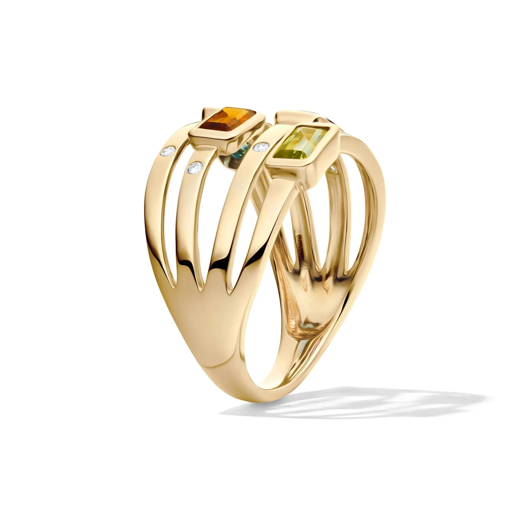 Multi-Row Gemstone and Diamond Accent Ring 14K Yellow Gold Size 7.5 2mm - Image 3