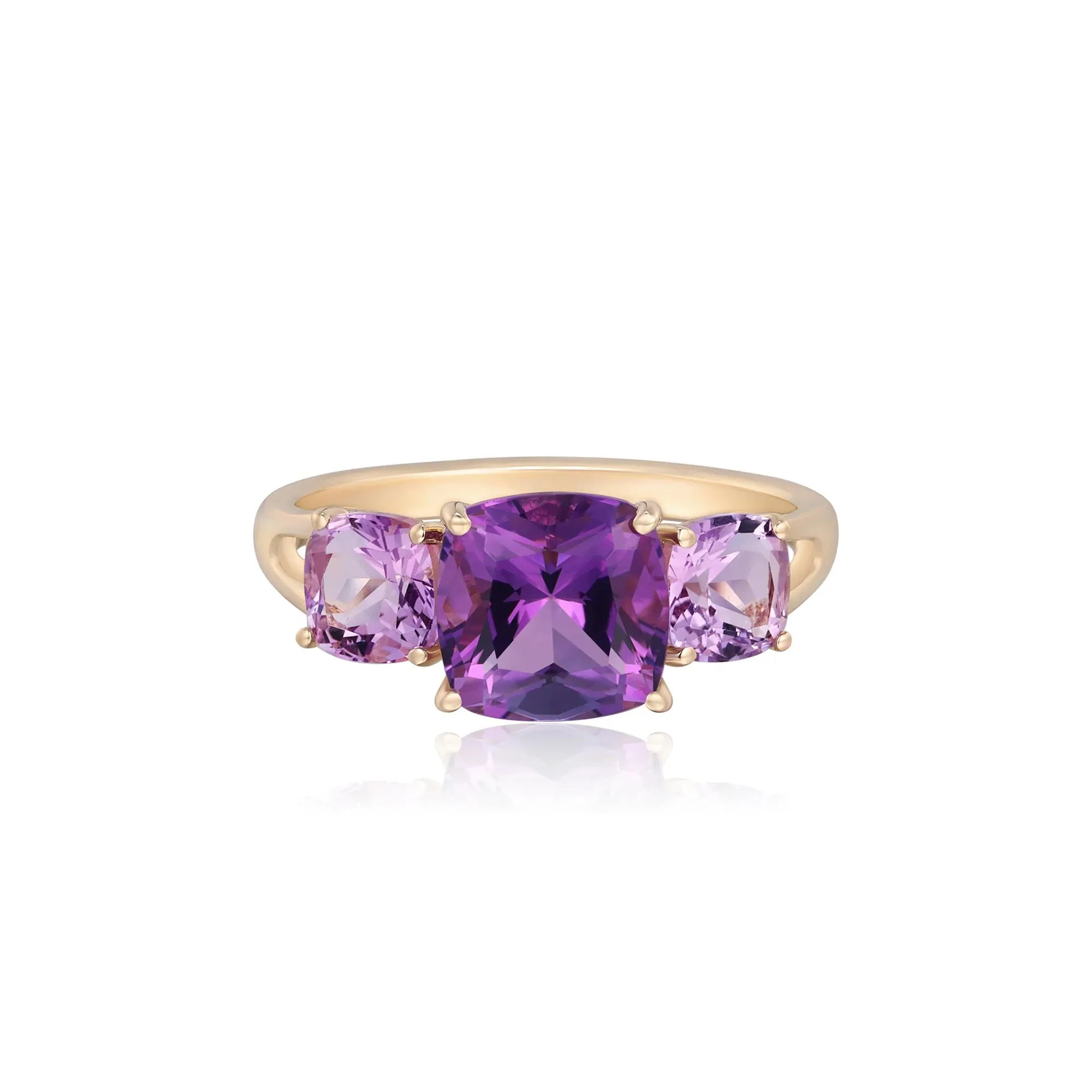 Rose De France Amethyst and Diamond Ring 10K Yellow Gold Size 6.5