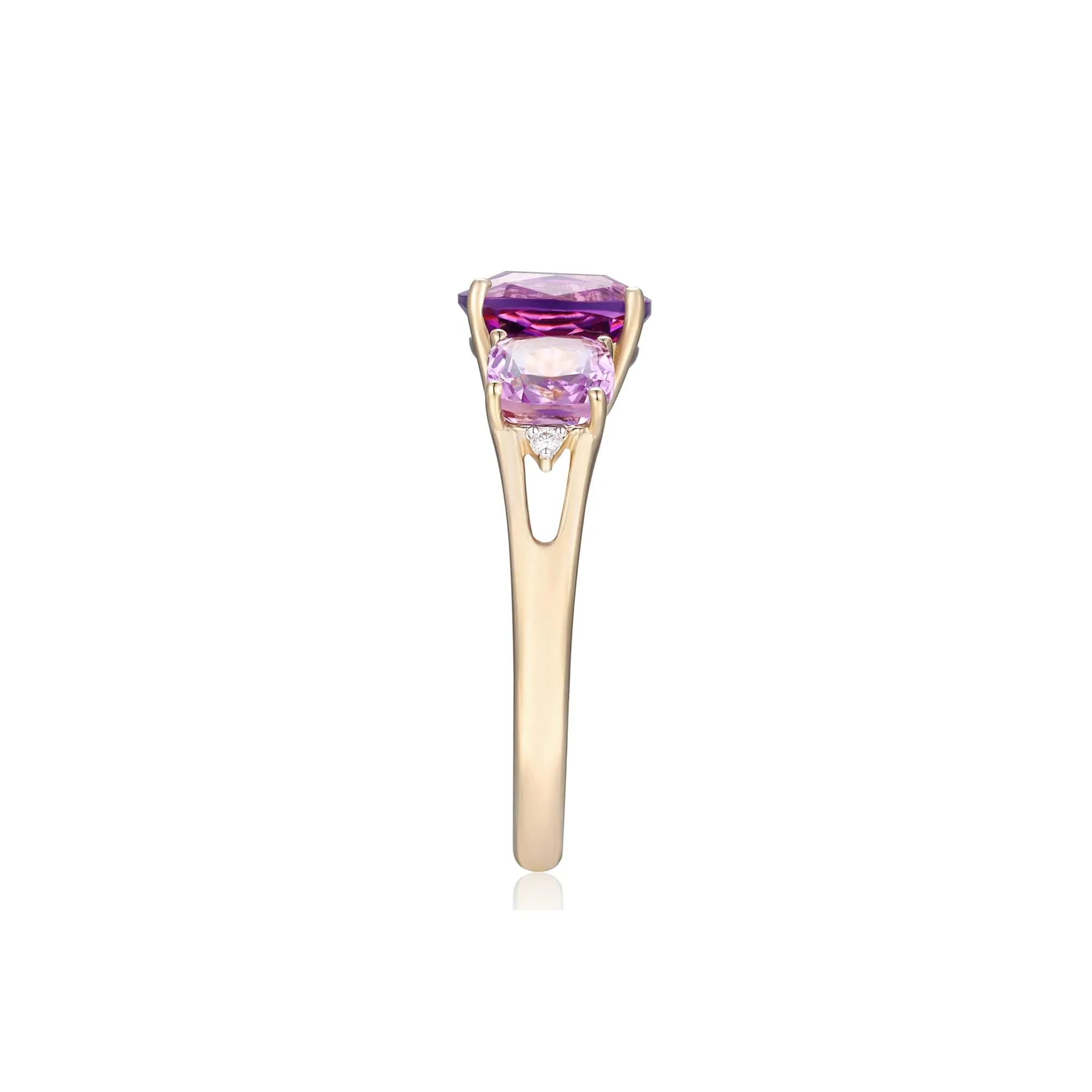 Rose De France Amethyst and Diamond Ring 10K Yellow Gold Size 7.5 - Image 3
