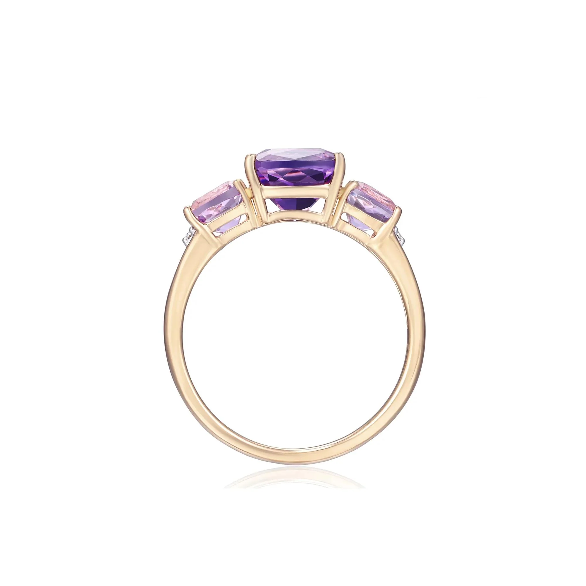 Rose De France Amethyst and Diamond Ring 10K Yellow Gold Size 8 - Image 2