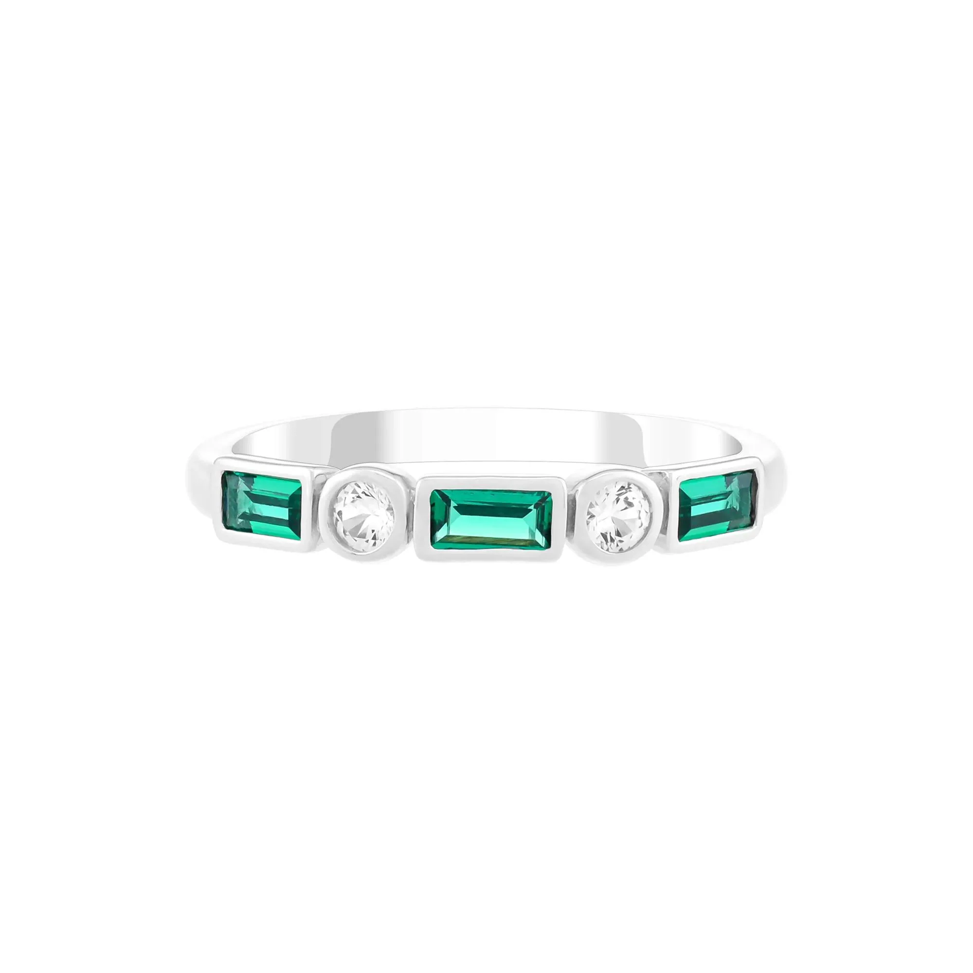 Lab-Created Emerald and Lab-Created White Sapphire Ring .925 Sterling Silver Size 7 2mm