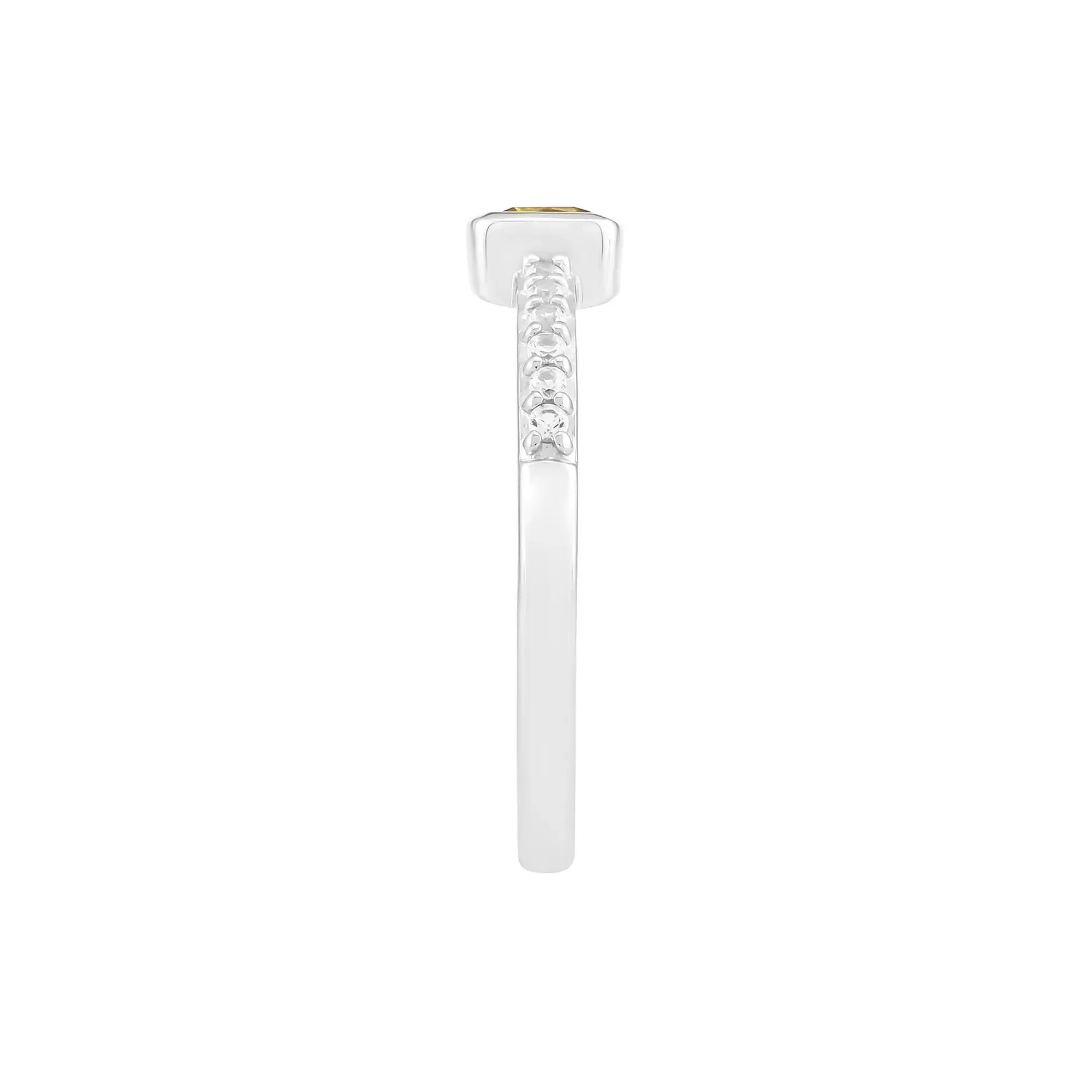 Citrine and Lab-Created White Sapphire Bezel Ring .925 Sterling Silver Size 5.5 - Image 3