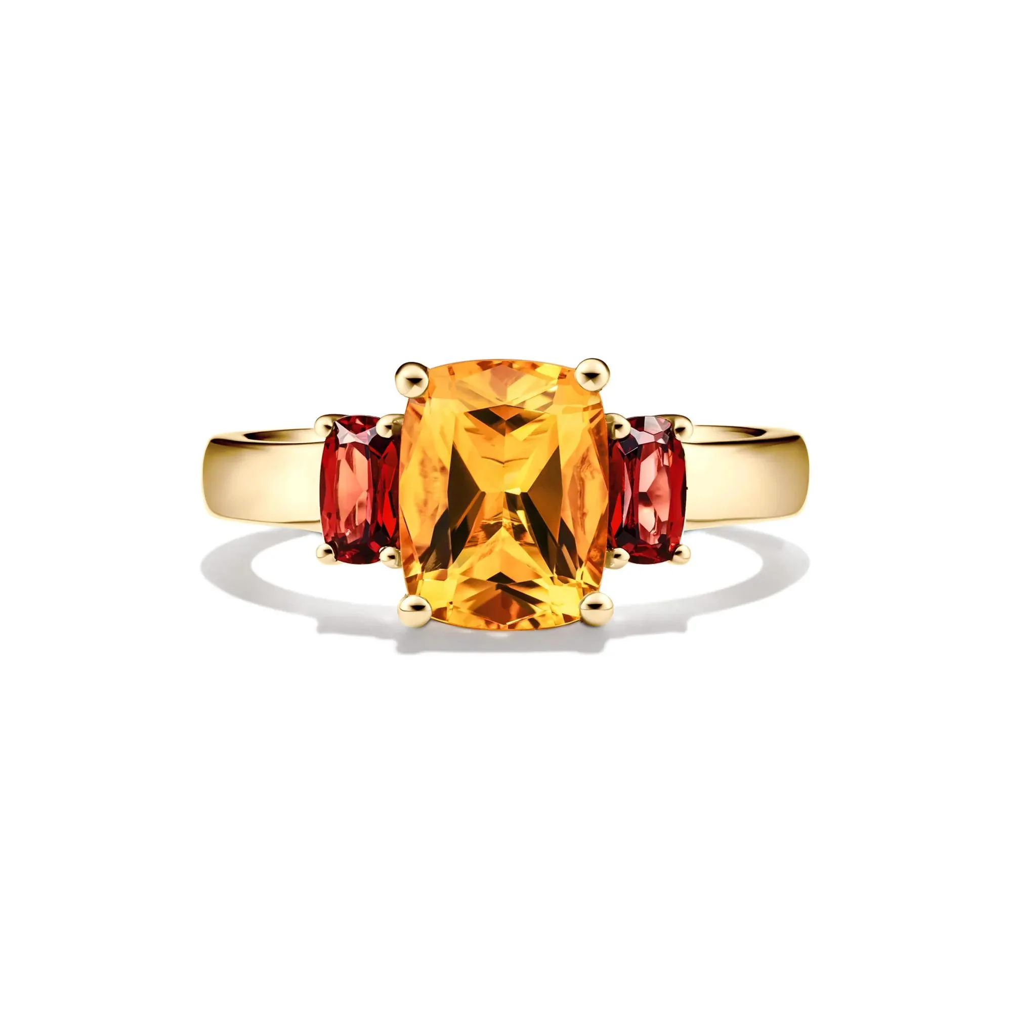 Cushion-Cut Citrine and Garnet Ring 10K Yellow Gold Size 5.5