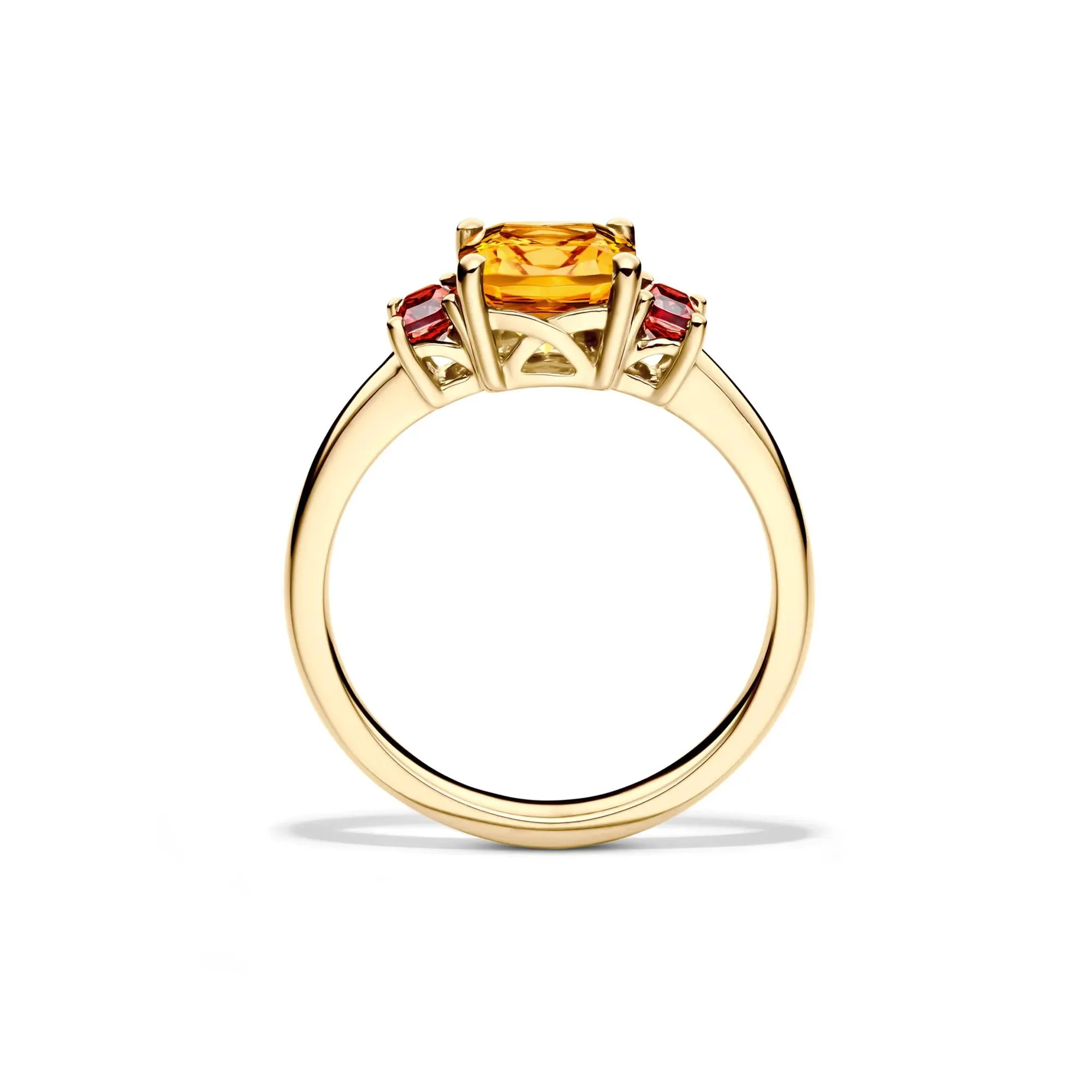 Cushion-Cut Citrine and Garnet Ring 10K Yellow Gold Size 7 - Image 2