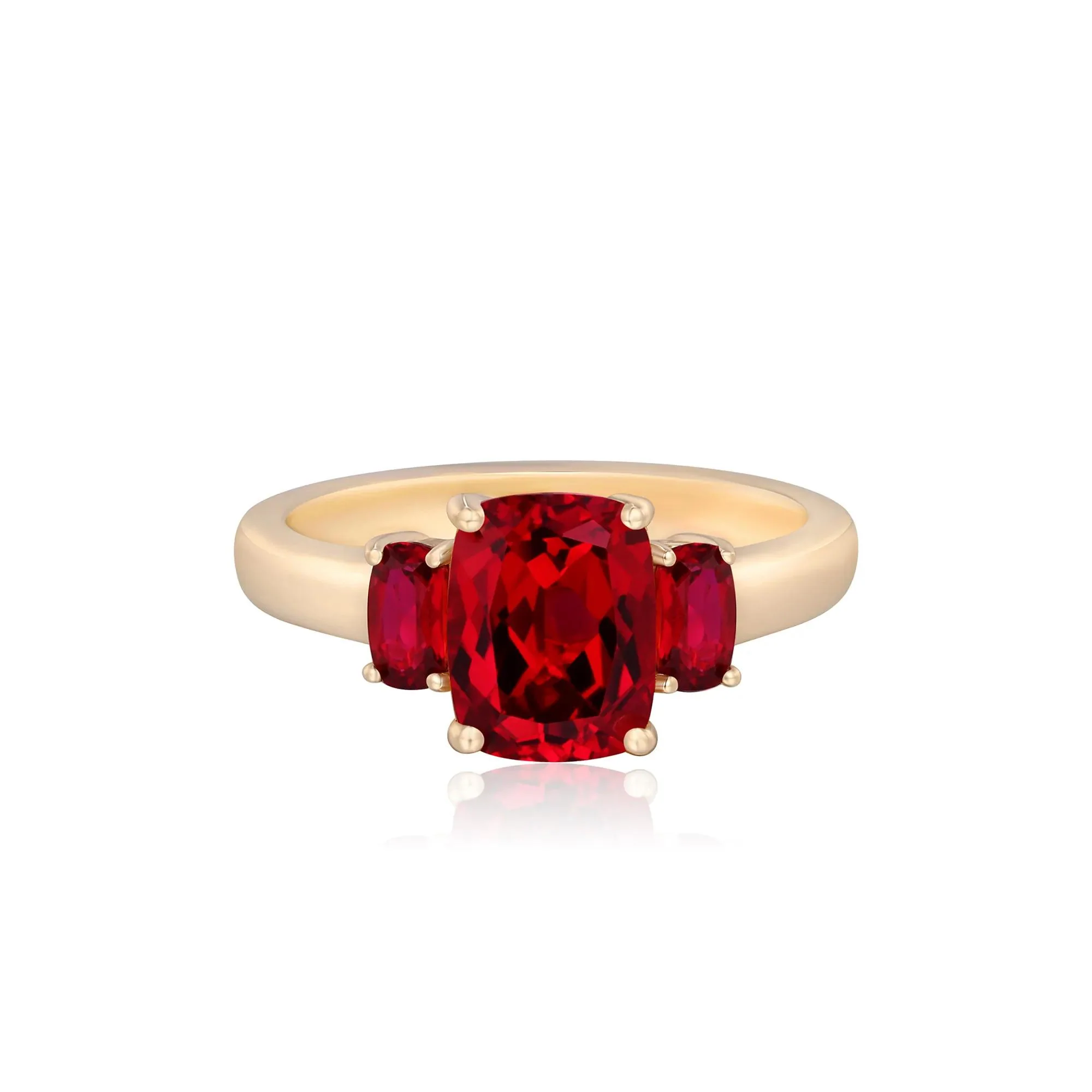 Cushion-Cut Lab-Created Ruby Three-Stone Ring 10K Yellow Gold Size 5.5