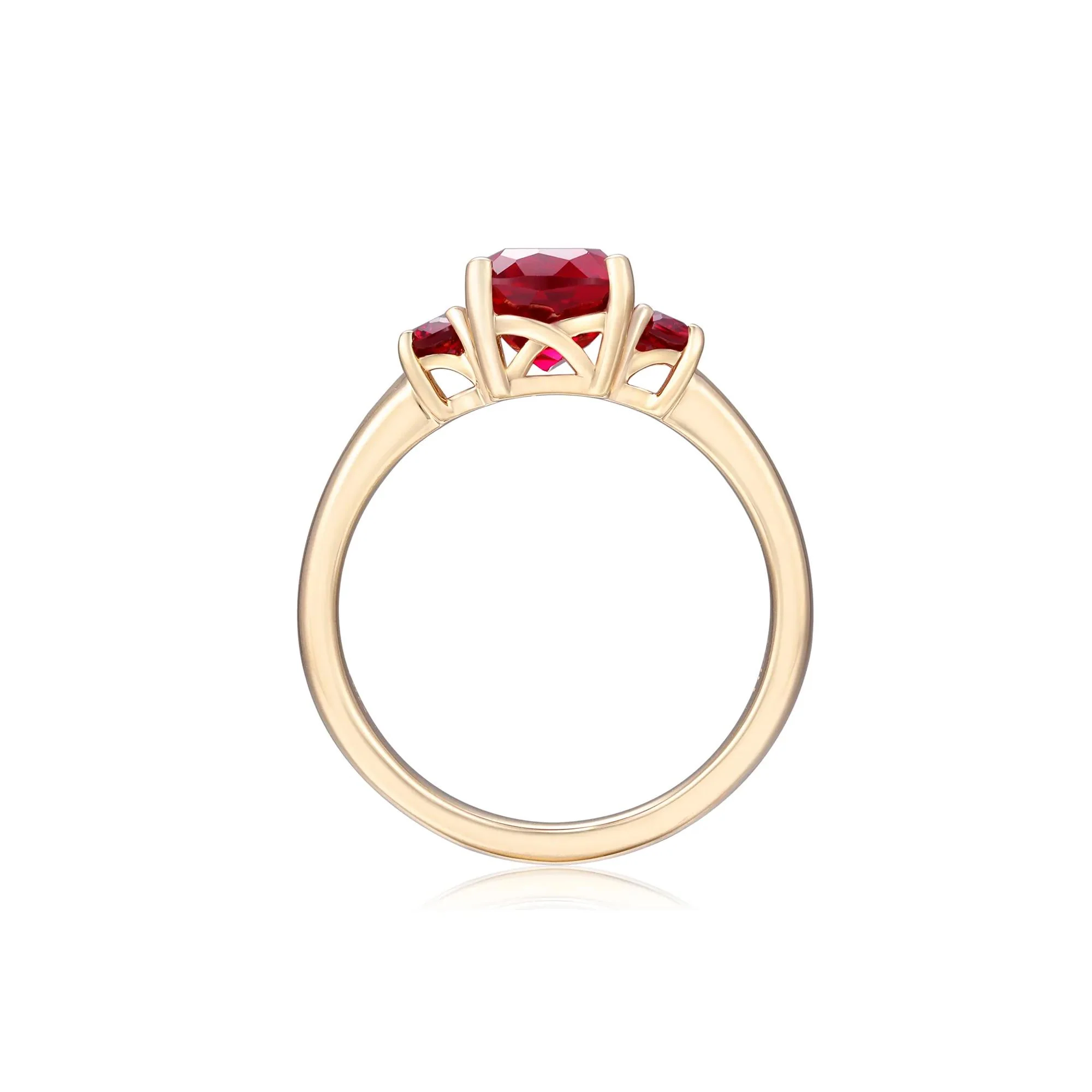Cushion-Cut Lab-Created Ruby Three-Stone Ring 10K Yellow Gold Size 5.5 - Image 2