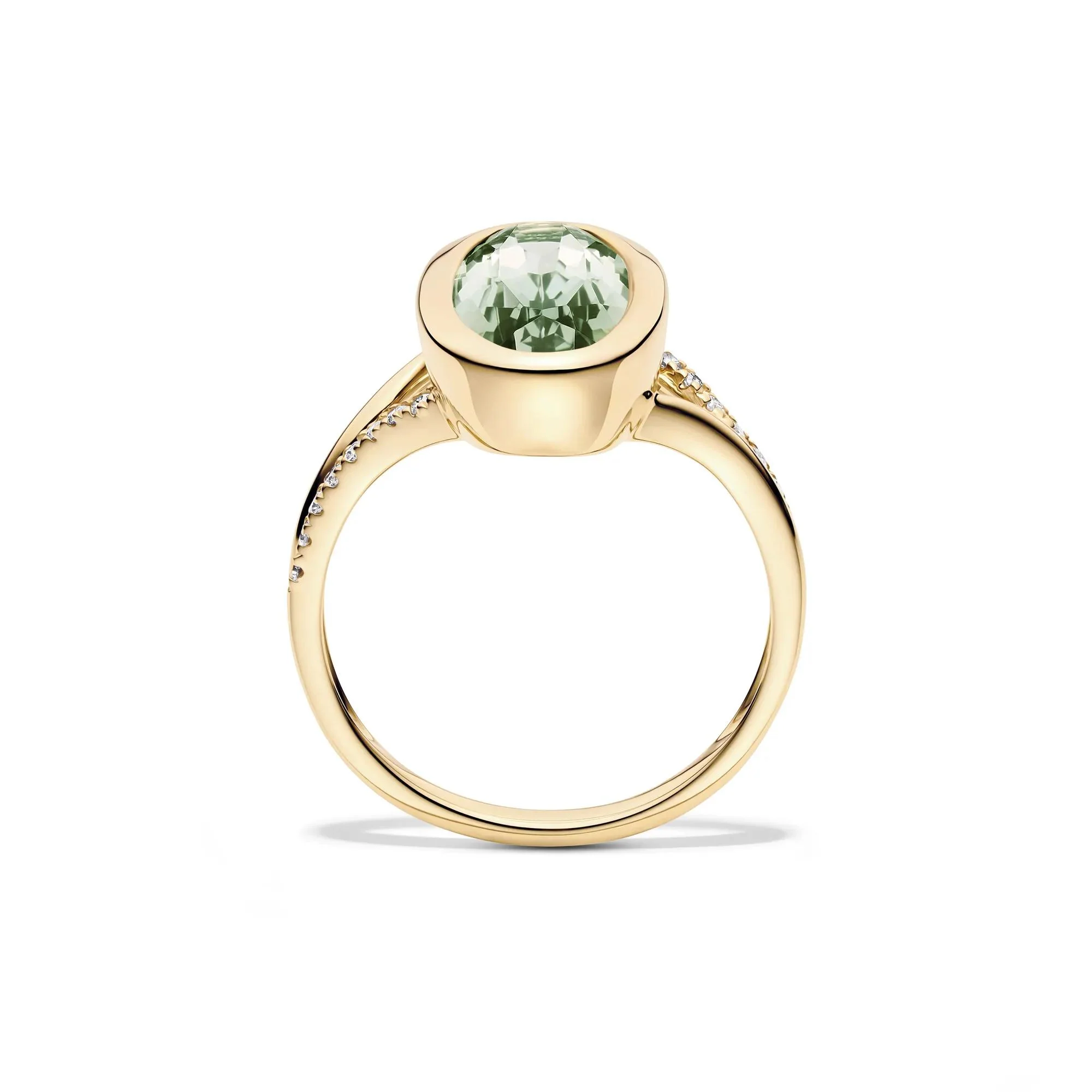 1/10 CT. Tw. Green Amethyst and Diamond Bezel Ring 10K Yellow Gold Round Brilliant Cut Size 5.5 1mm - Image 2