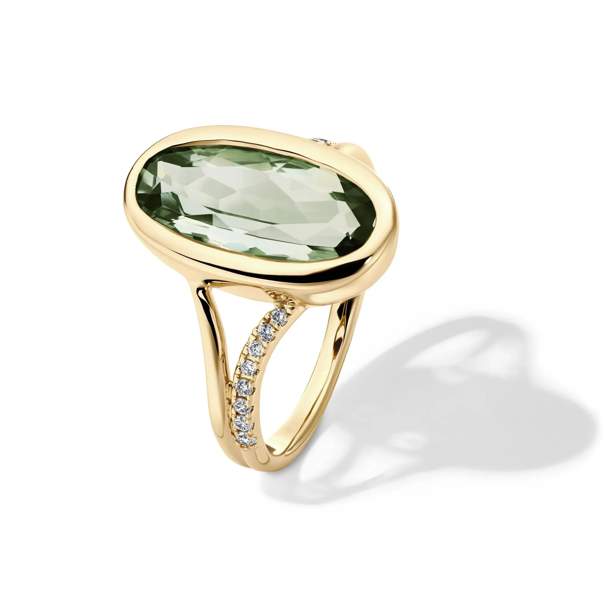 1/10 CT. Tw. Green Amethyst and Diamond Bezel Ring 10K Yellow Gold Round Brilliant Cut Size 6 1mm - Image 4