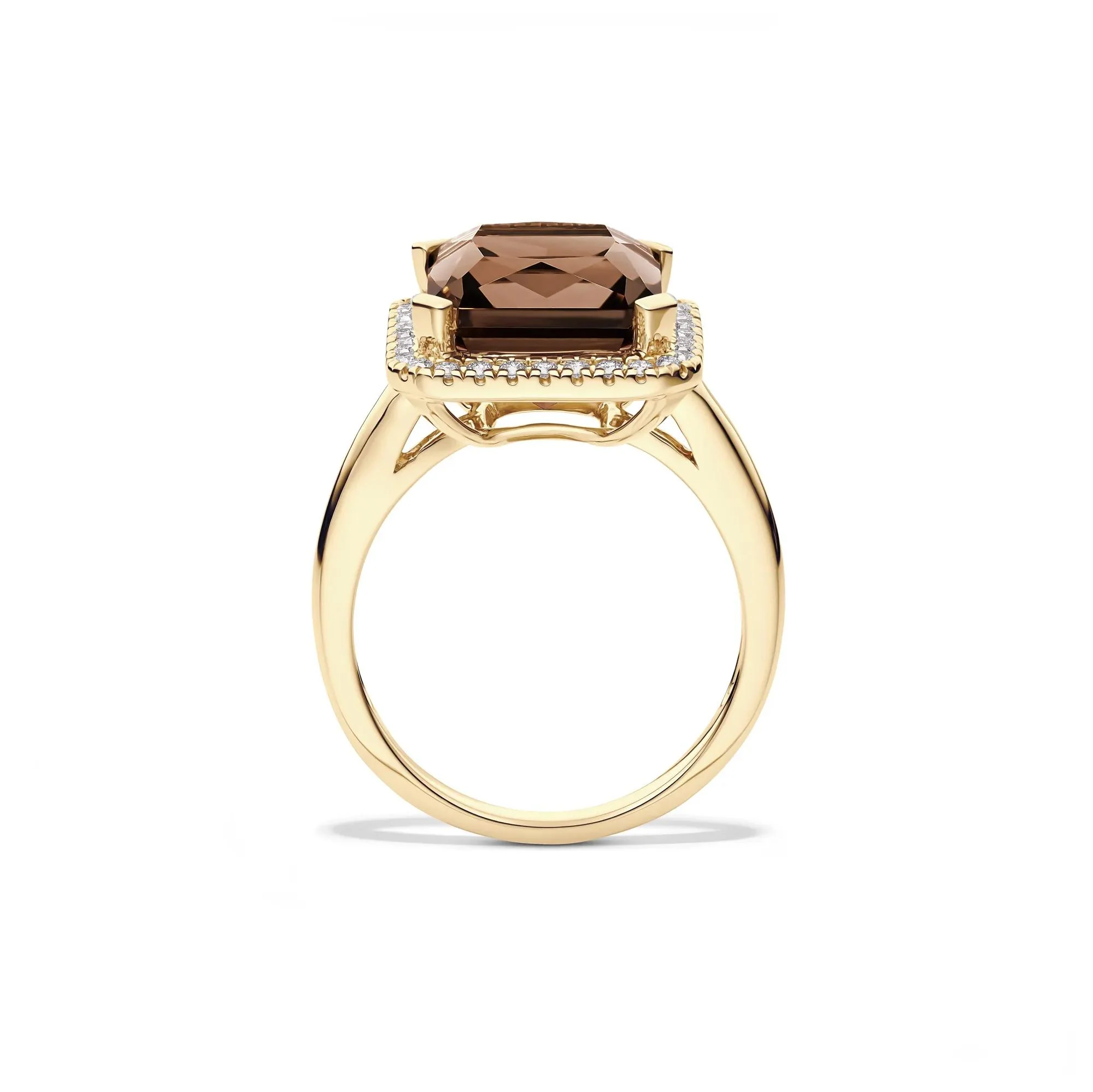 1/5 CT. Tw. Smoky Quartz and Diamond Ring 10K Yellow Gold Size 9 1mm - Image 2
