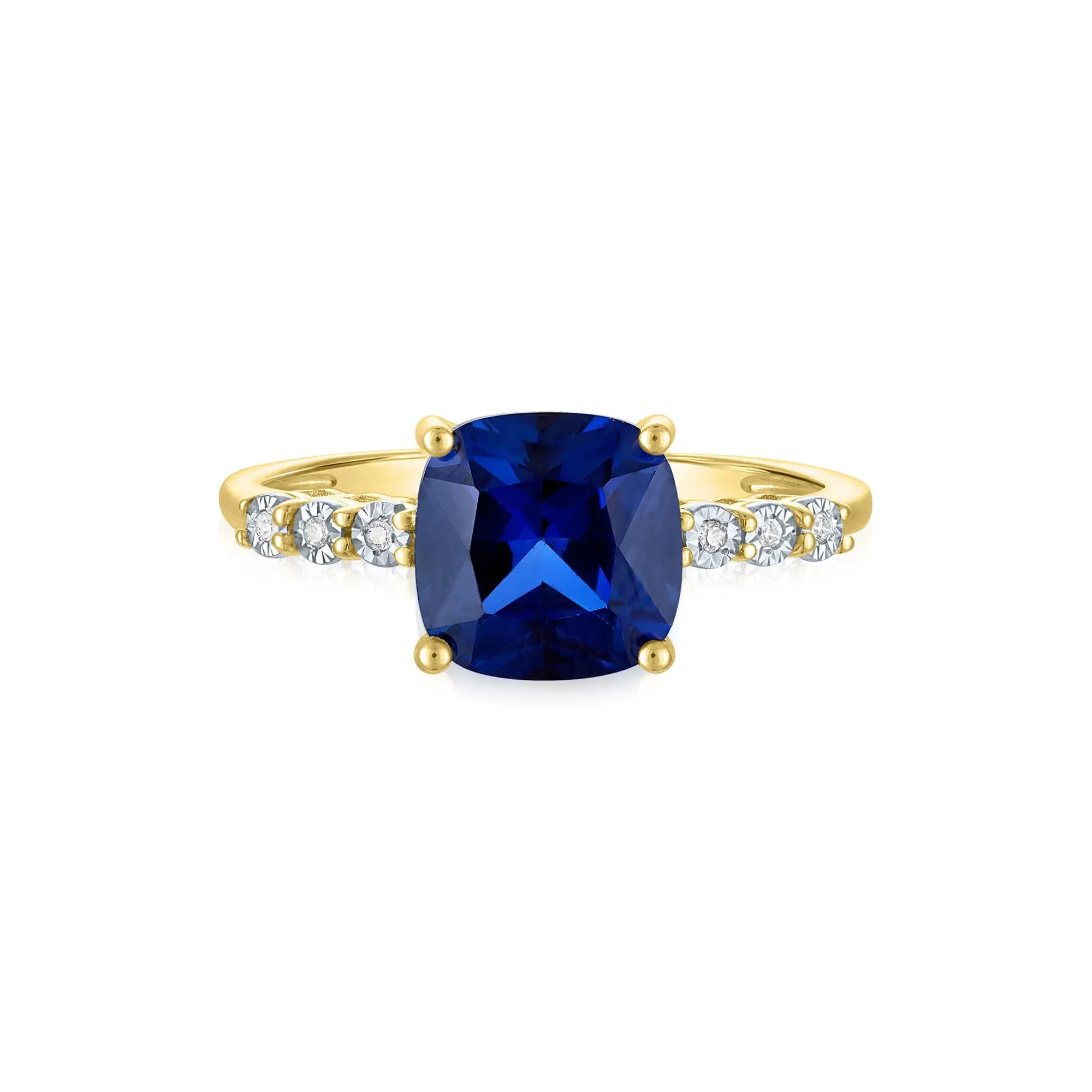 Lab-Created Blue Sapphire and Diamond Accent Ring 10K Yellow Gold Size 5 1mm