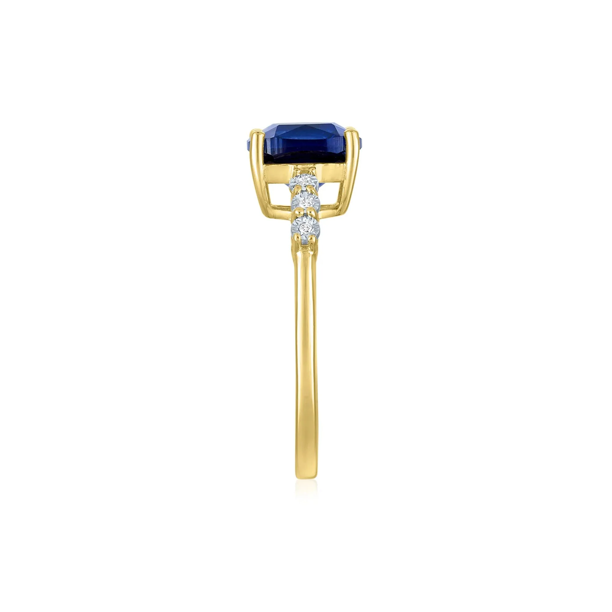 Lab-Created Blue Sapphire and Diamond Accent Ring 10K Yellow Gold Size 5 1mm - Image 3