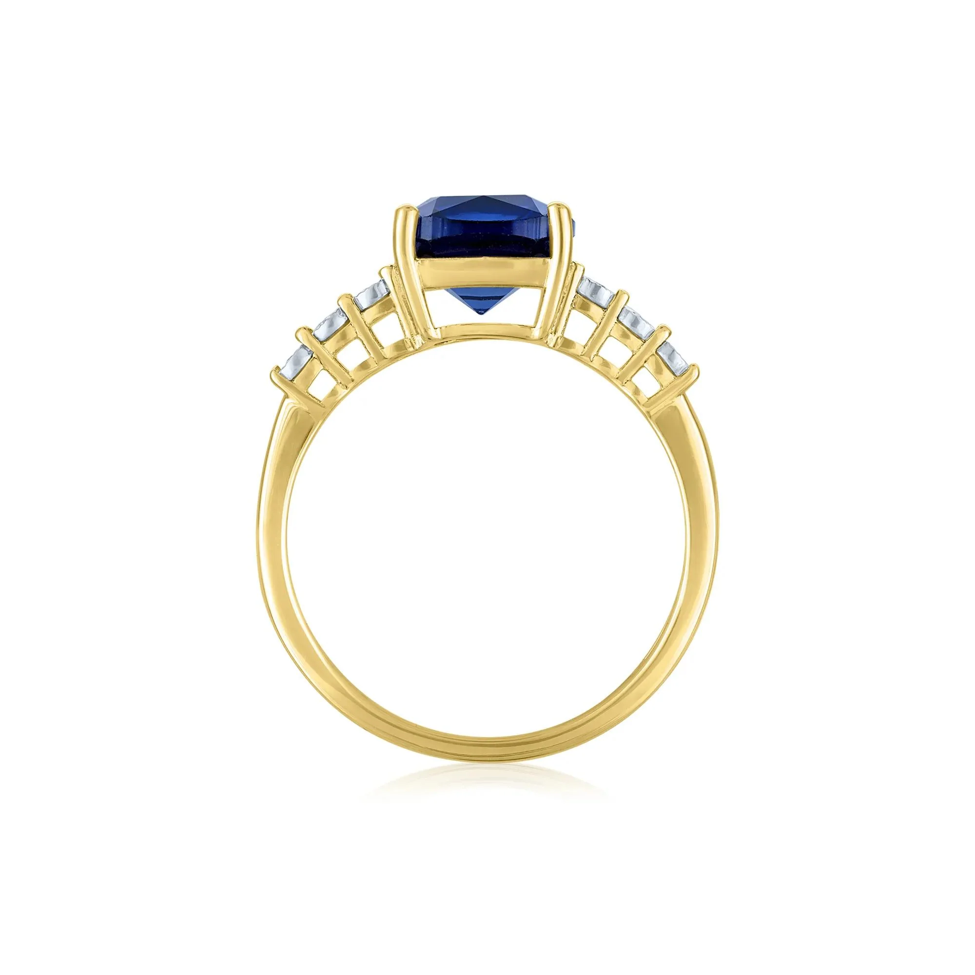 Lab-Created Blue Sapphire and Diamond Accent Ring 10K Yellow Gold Size 6.5 1mm - Image 2