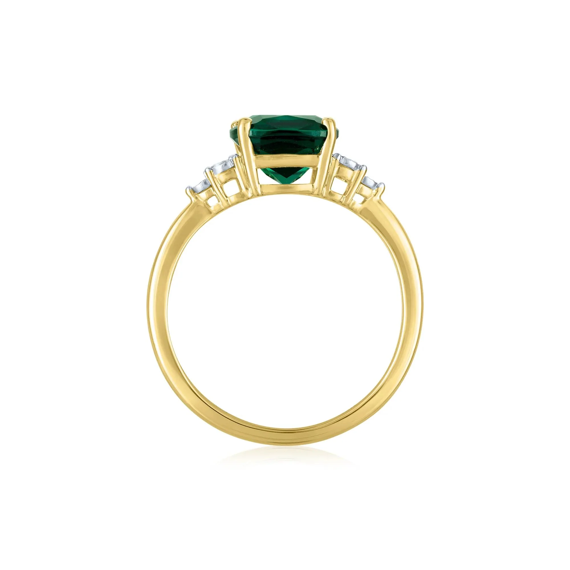 Lab-Created Emerald and Diamond Accent Ring 10K Yellow Gold Round Brilliant Cut Size 6 1mm - Image 2