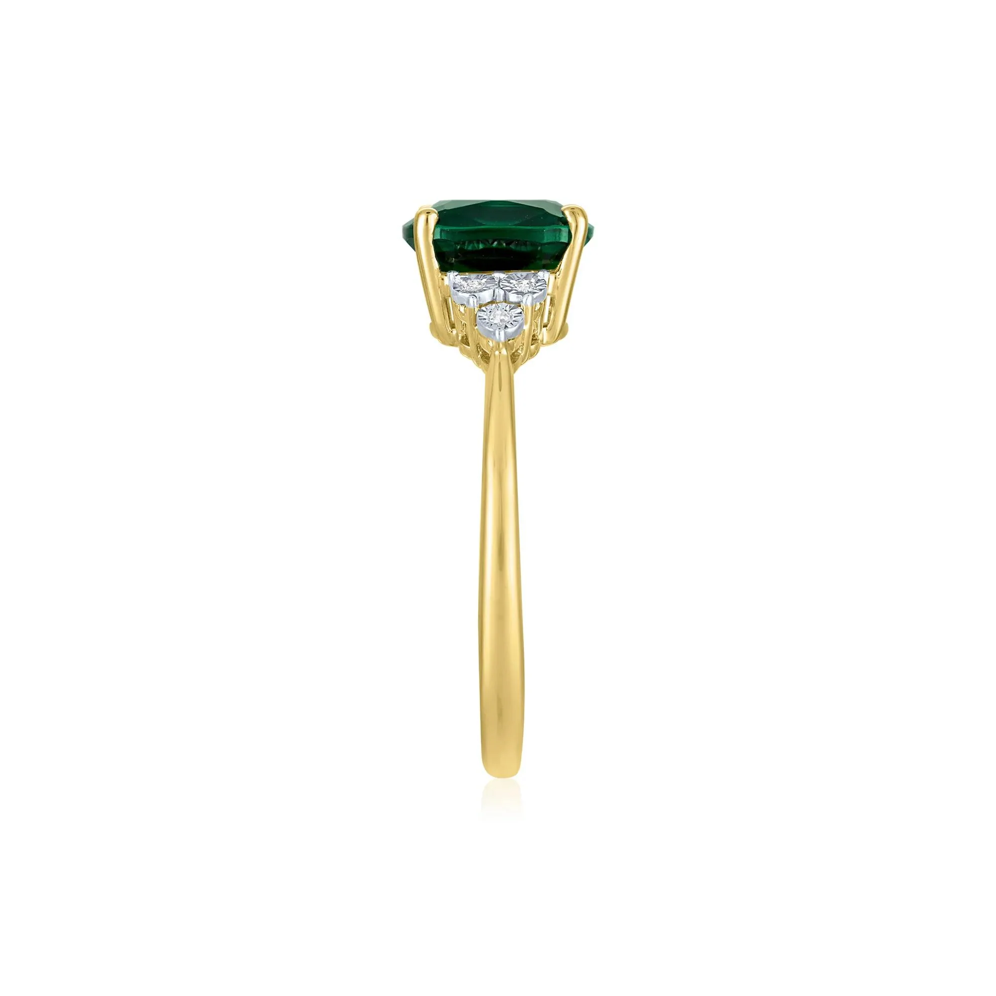 Lab-Created Emerald and Diamond Accent Ring 10K Yellow Gold Round Brilliant Cut Size 8 1mm - Image 3