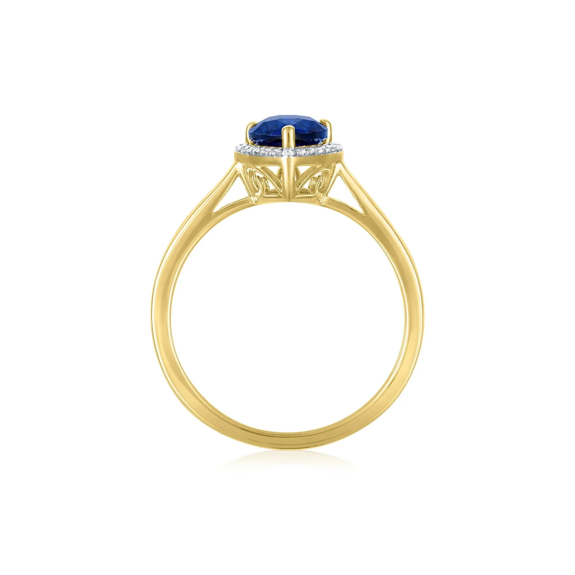Pear-Shaped Lab-Created Blue Sapphire and Diamond Accent Ring 10K Yellow Gold Size 5 1mm - Image 2