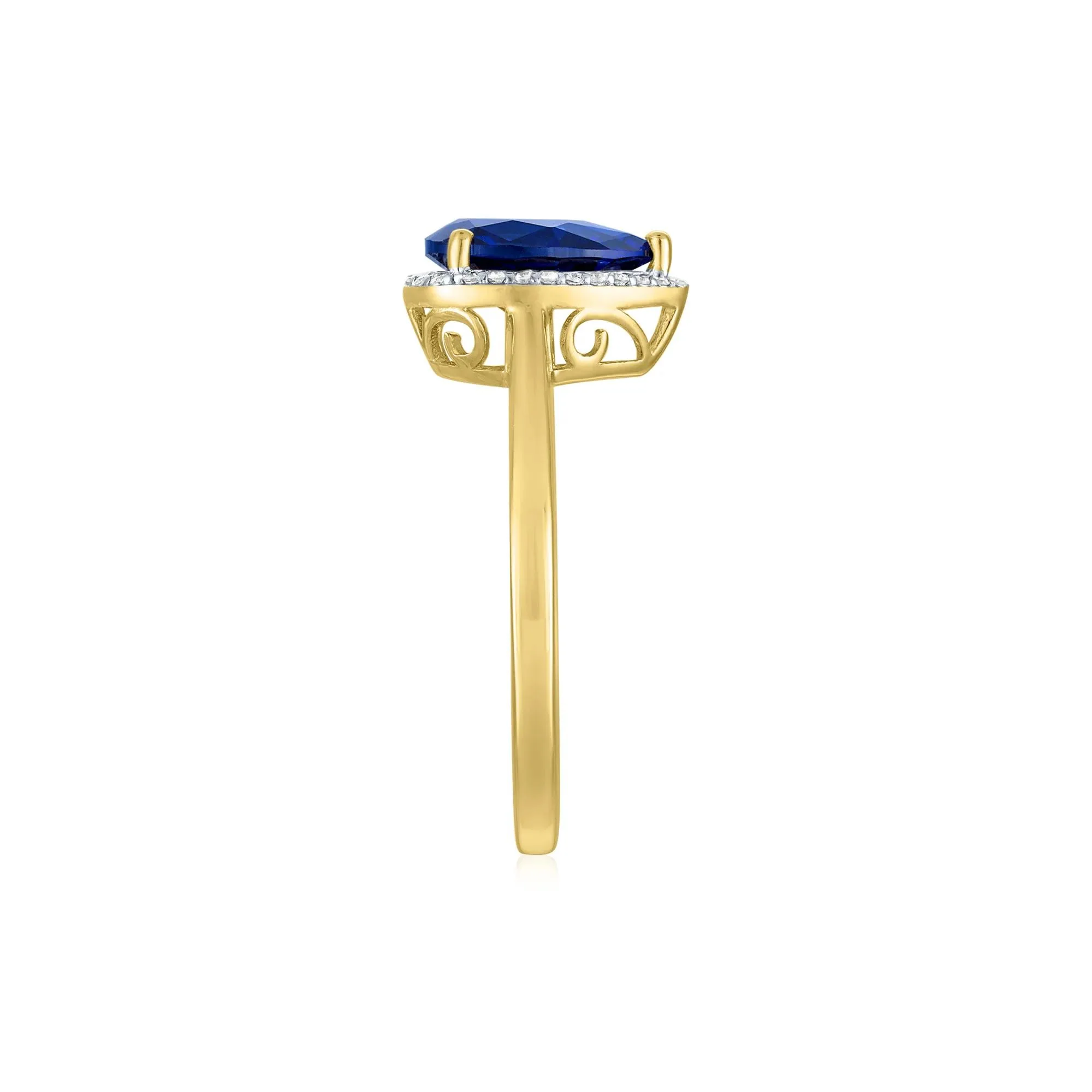 Pear-Shaped Lab-Created Blue Sapphire and Diamond Accent Ring 10K Yellow Gold Size 7 1mm - Image 3