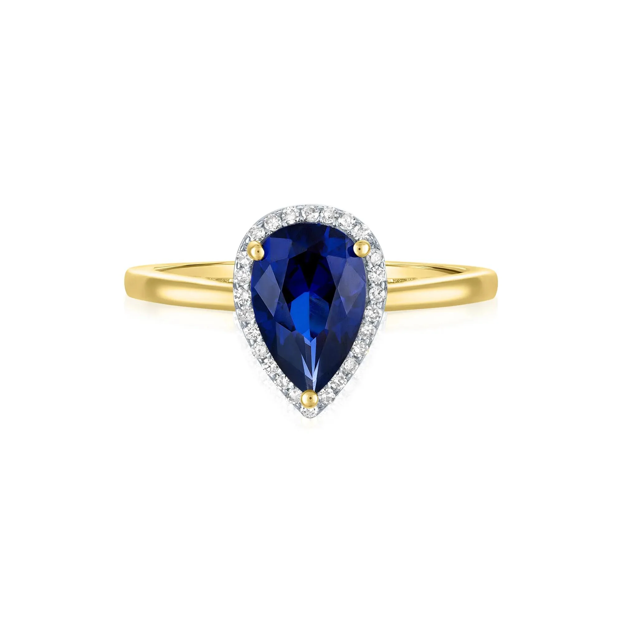 Pear-Shaped Lab-Created Blue Sapphire and Diamond Accent Ring 10K Yellow Gold Size 7.5 1mm
