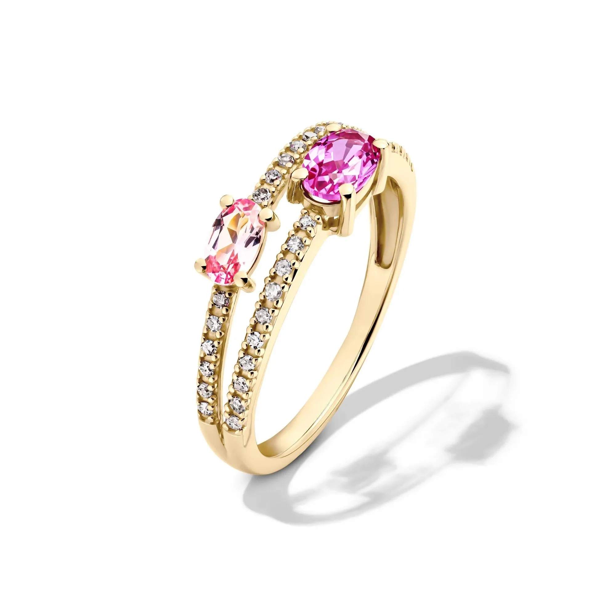 1/6 CT. Tw. Pink Sapphire and Diamond Ring 10K Yellow Gold Size 6 1.5mm - Image 4