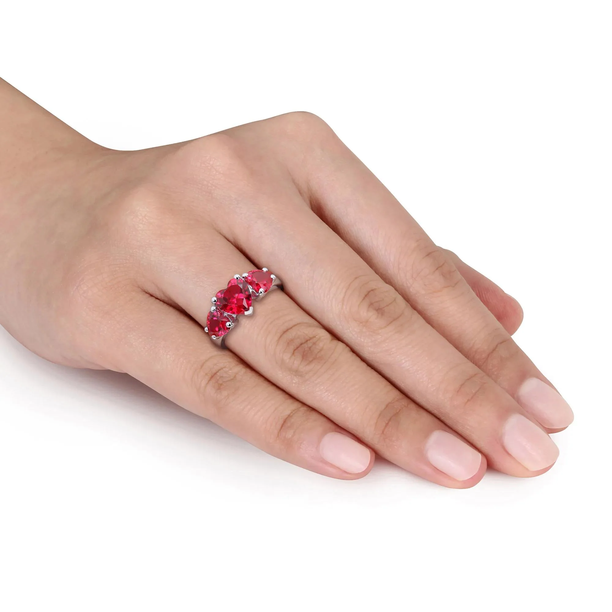 Lab-Created Ruby Heart Ring .925 Sterling Silver White Size 5 9mm - Image 5