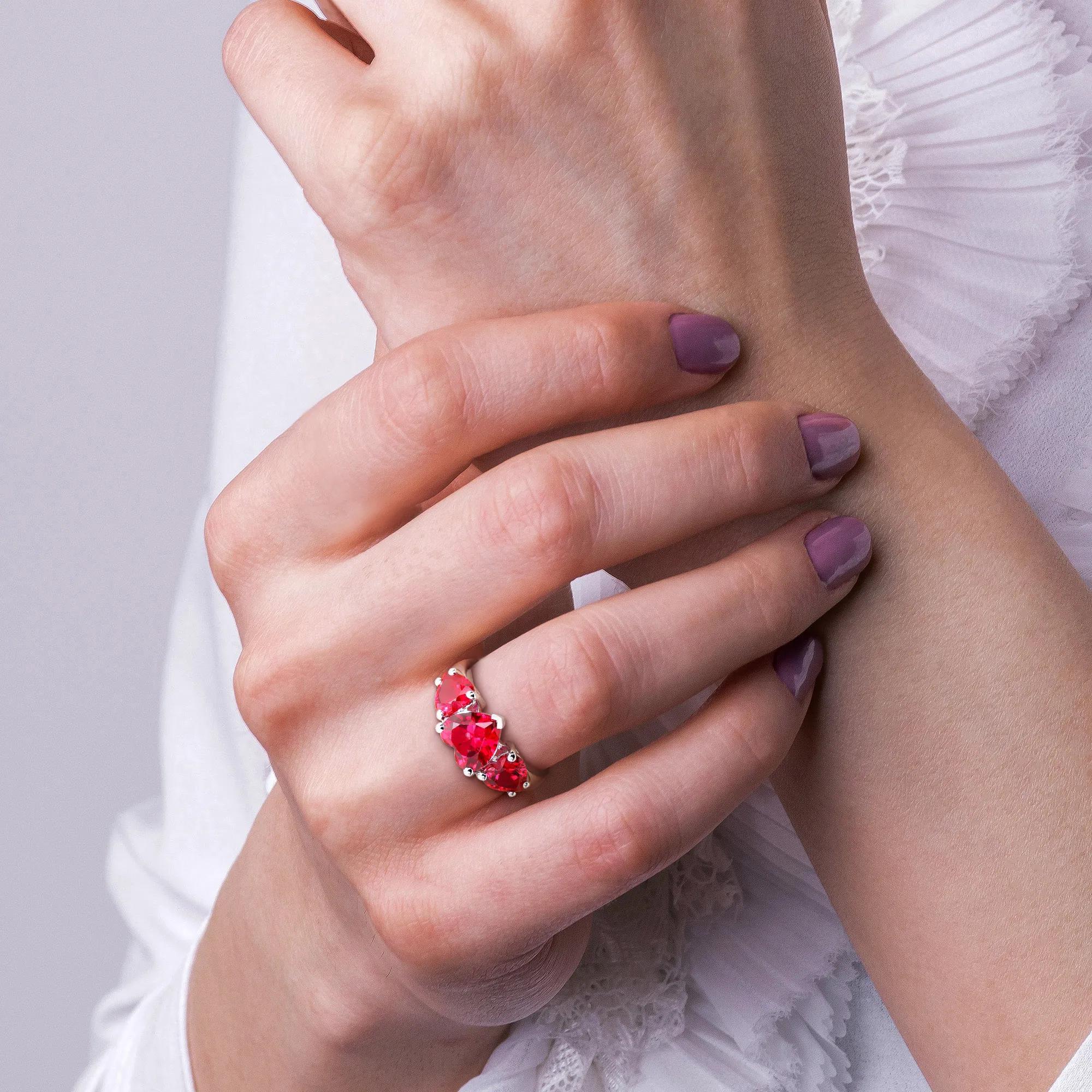Lab-Created Ruby Heart Ring .925 Sterling Silver White Size 6 9mm - Image 6