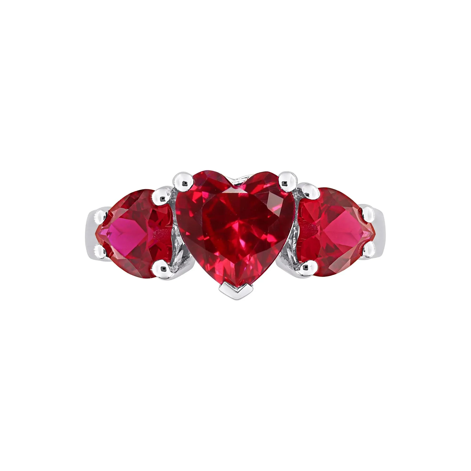 Lab-Created Ruby Heart Ring .925 Sterling Silver White Size 7 9mm