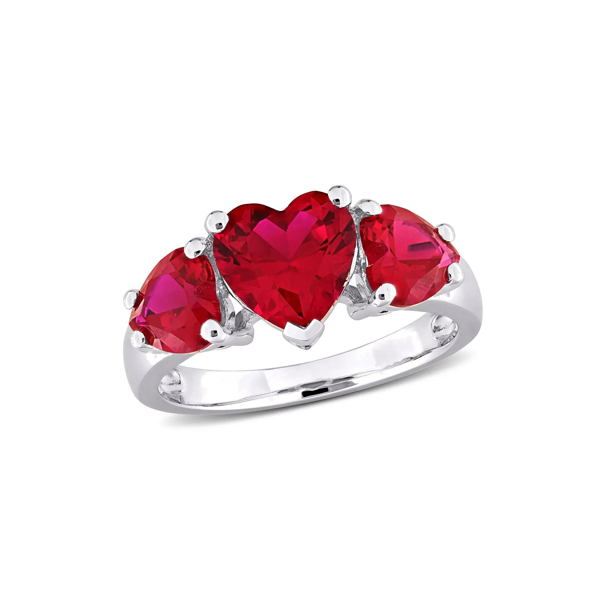 Lab-Created Ruby Heart Ring .925 Sterling Silver White Size 8 9mm - Image 4