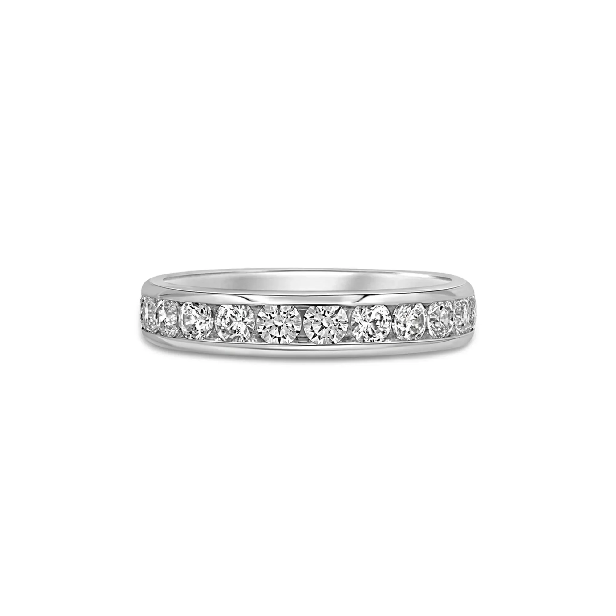 1 CT. Tw. Lab Grown Diamond Channel-Set Wedding Band Ring 14K White Gold Round Brilliant Cut Size 8.5 4mm