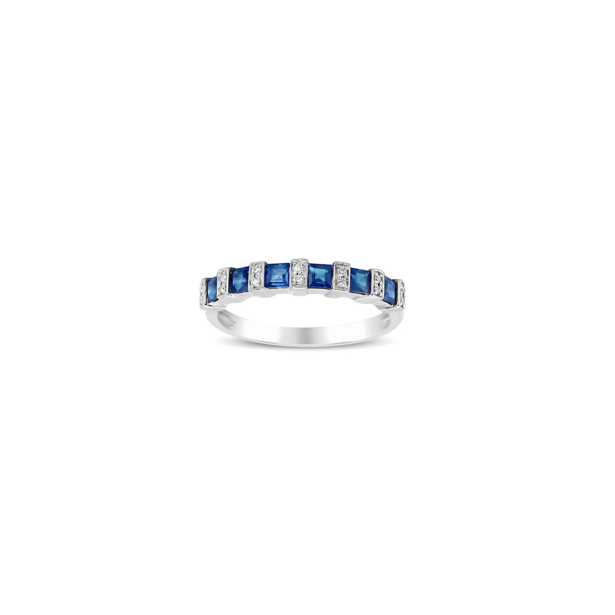 Princess-Cut Blue Sapphire and Diamond Accent Ring 10K White Gold Size 6 - Image 4