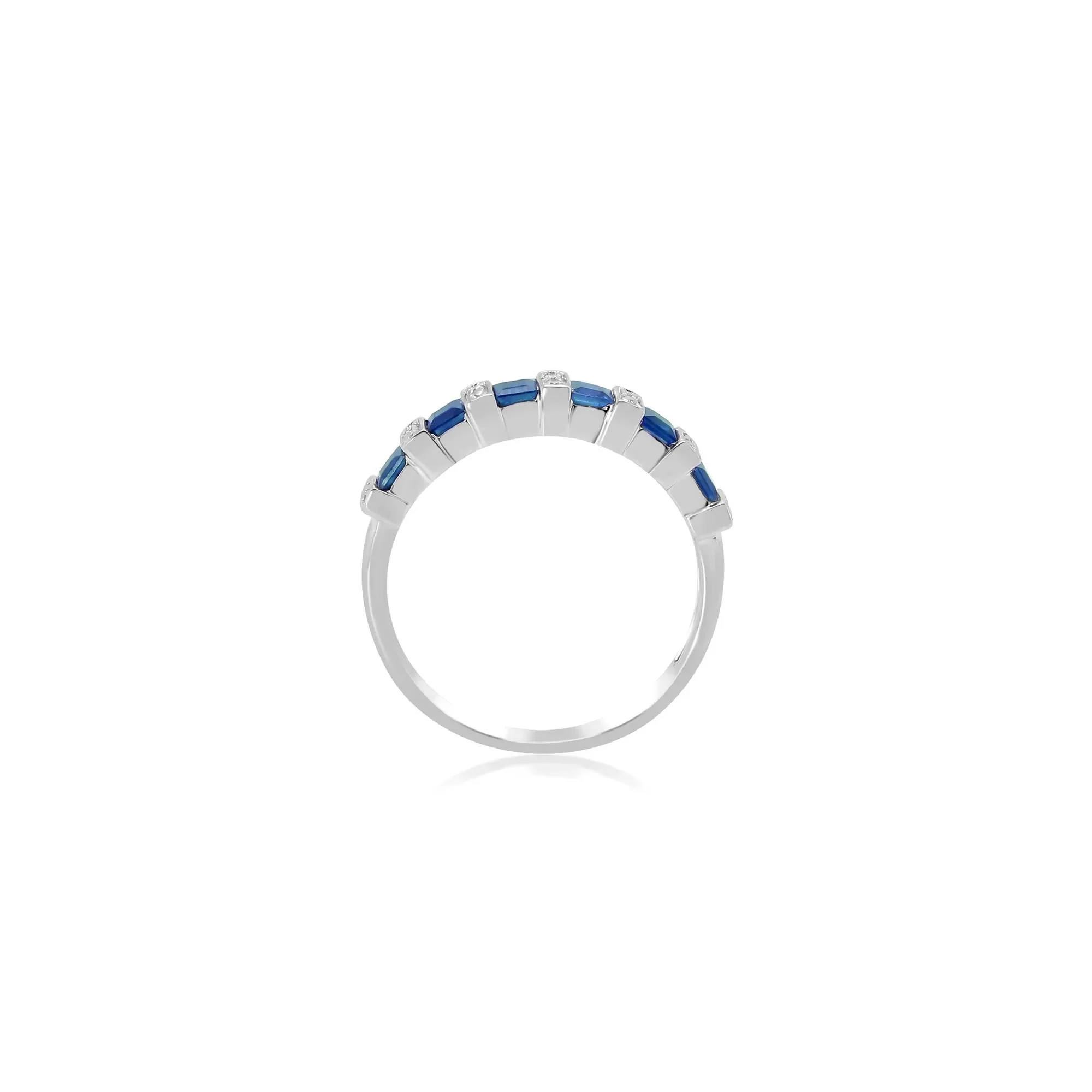 Princess-Cut Blue Sapphire and Diamond Accent Ring 10K White Gold Size 7.5 - Image 3