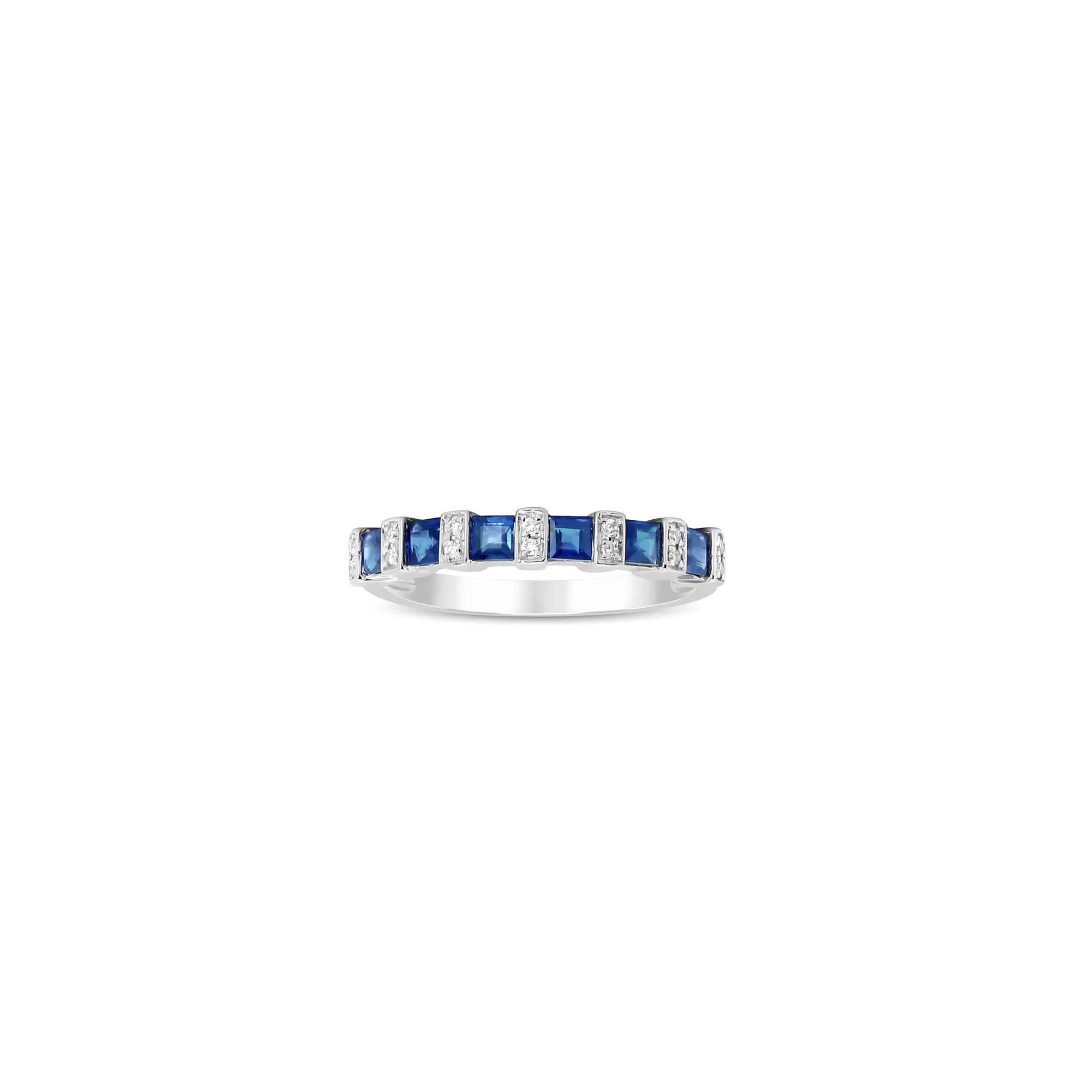 Princess-Cut Blue Sapphire and Diamond Accent Ring 10K White Gold Size 8.5