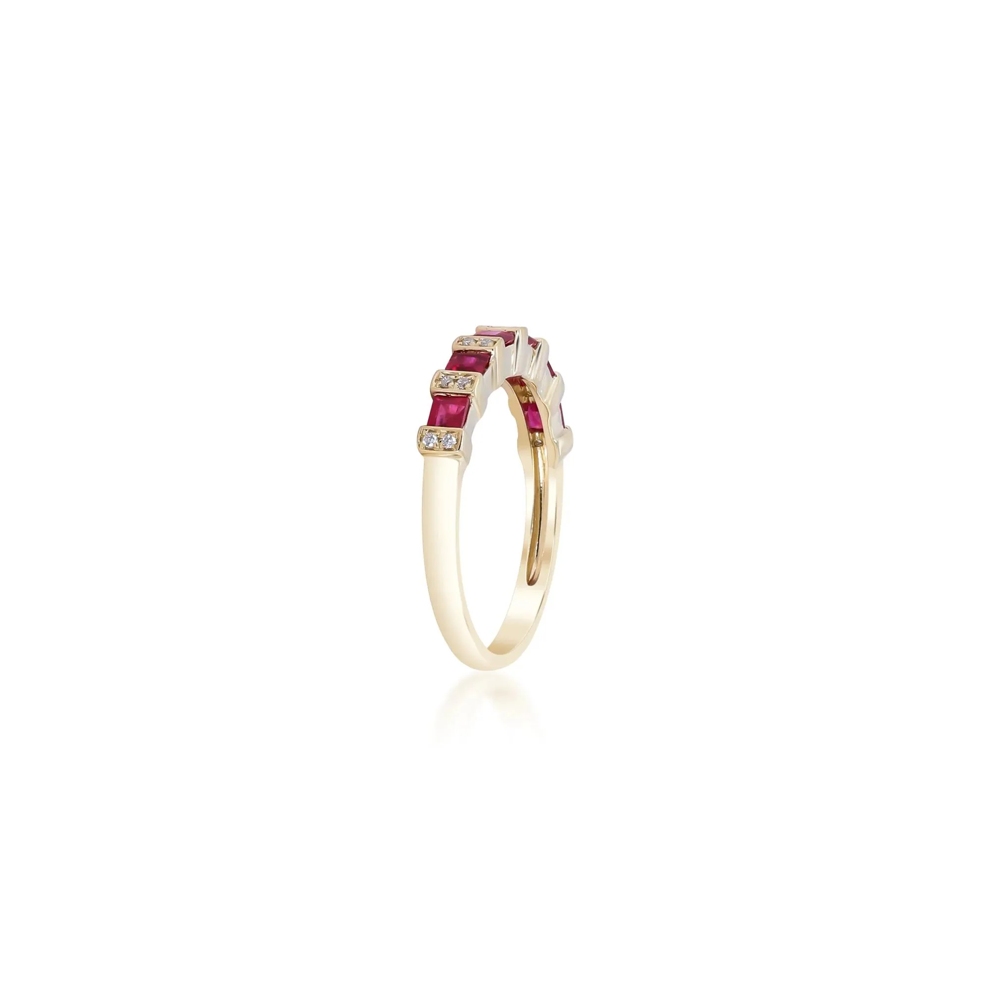 Princess-Cut Ruby and Diamond Accent Ring 10K Yellow Gold Size 5.5 - Image 2