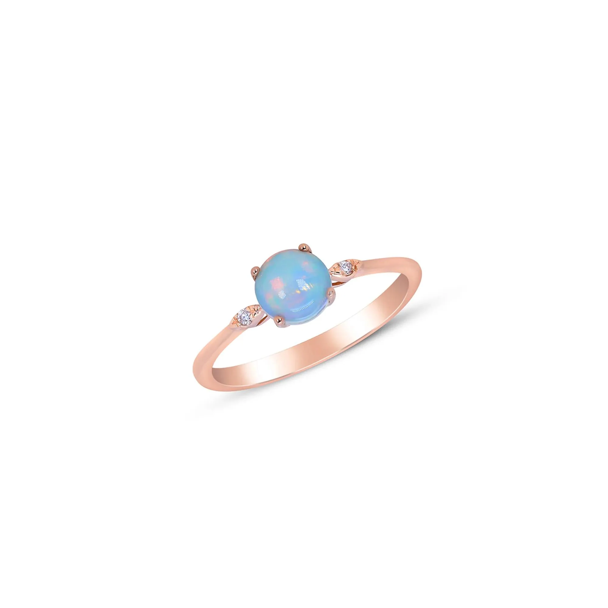 Opal and Diamond Accent Ring 10K Rose Gold Round Brilliant Cut Size 6.5 - Image 5