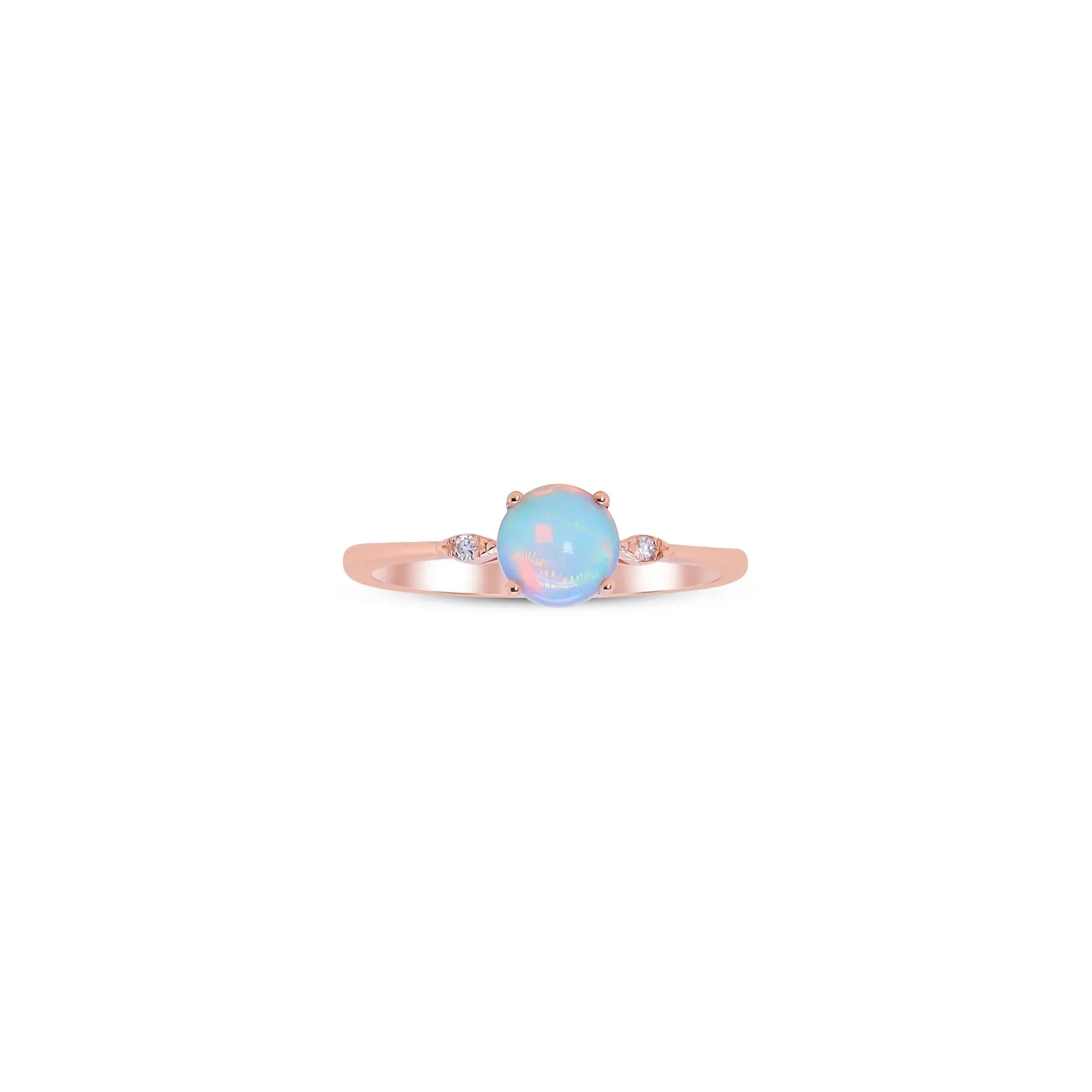 Opal and Diamond Accent Ring 10K Rose Gold Round Brilliant Cut Size 8.5