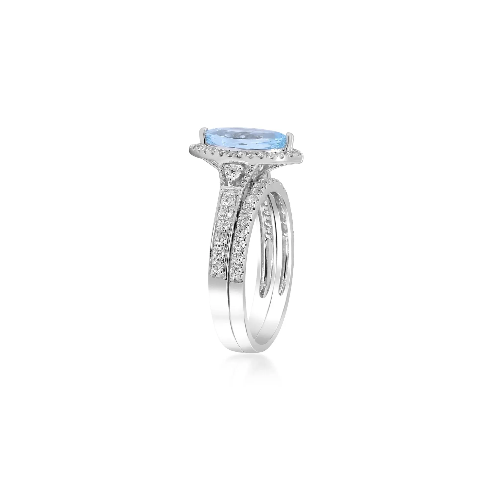 1/2 CT. Tw. Marquise-Cut Aquamarine and Diamond Ring 14K White Gold Round Brilliant Cut Size 8.5 - Image 2