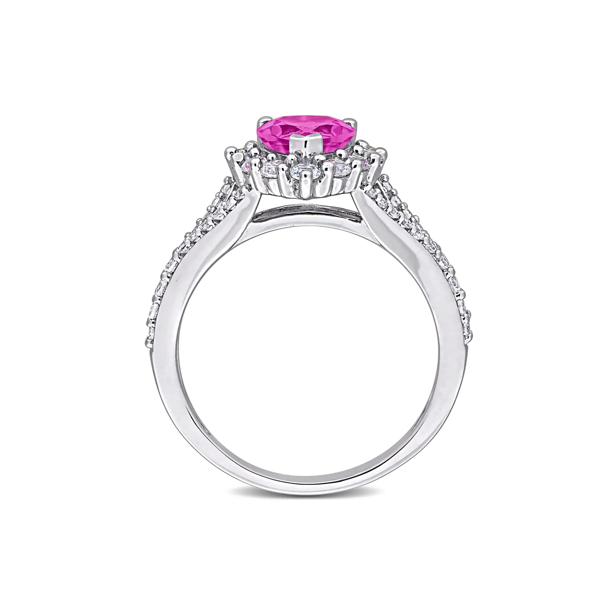 Lab-Created Pink Sapphire Heart Ring .925 Sterling Silver White Size 6 11mm - Image 2