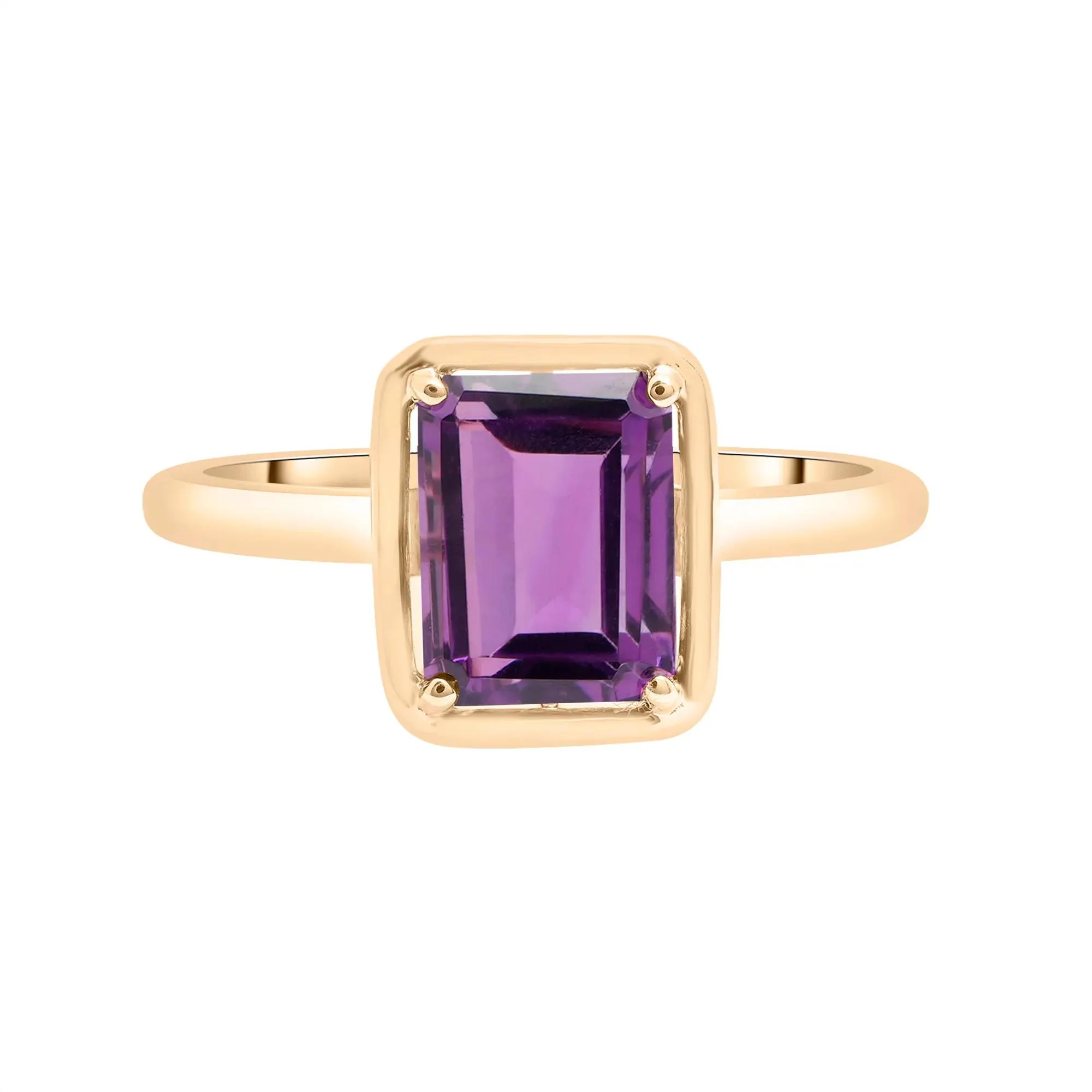 Faux-Bezel Amethyst Ring 10K Yellow Gold Size 8 1.5mm