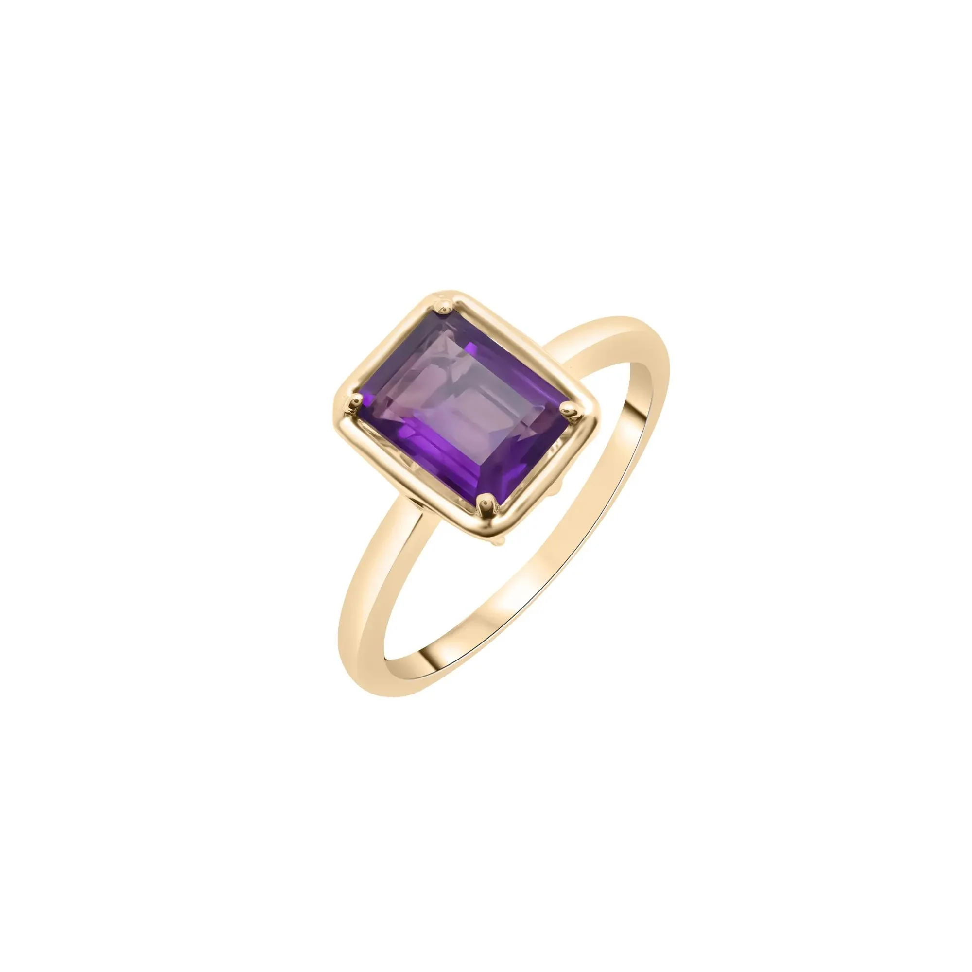 Faux-Bezel Amethyst Ring 10K Yellow Gold Size 9 1.5mm - Image 5