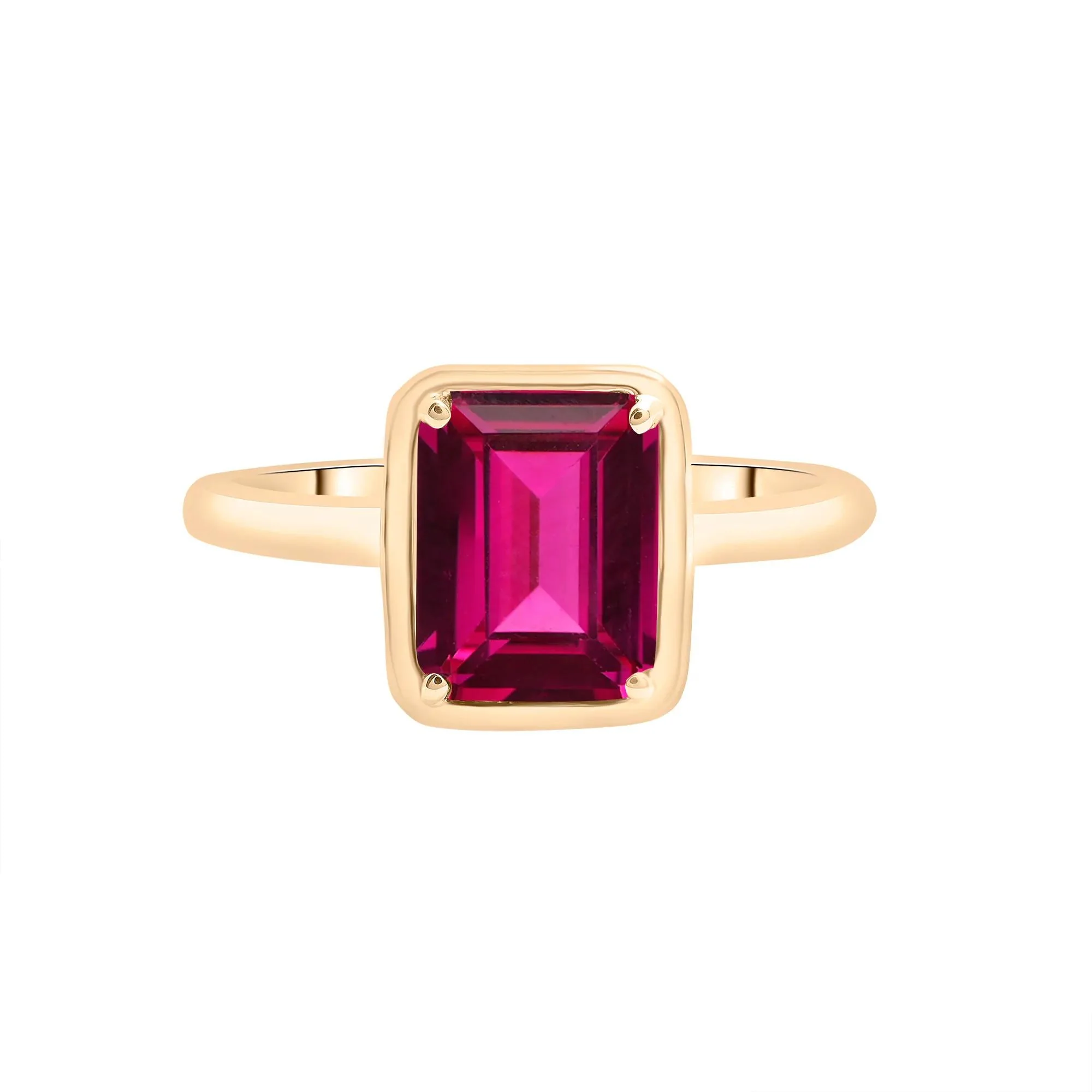 Faux-Bezel Ruby Ring 10K Yellow Gold Size 8 1.5mm