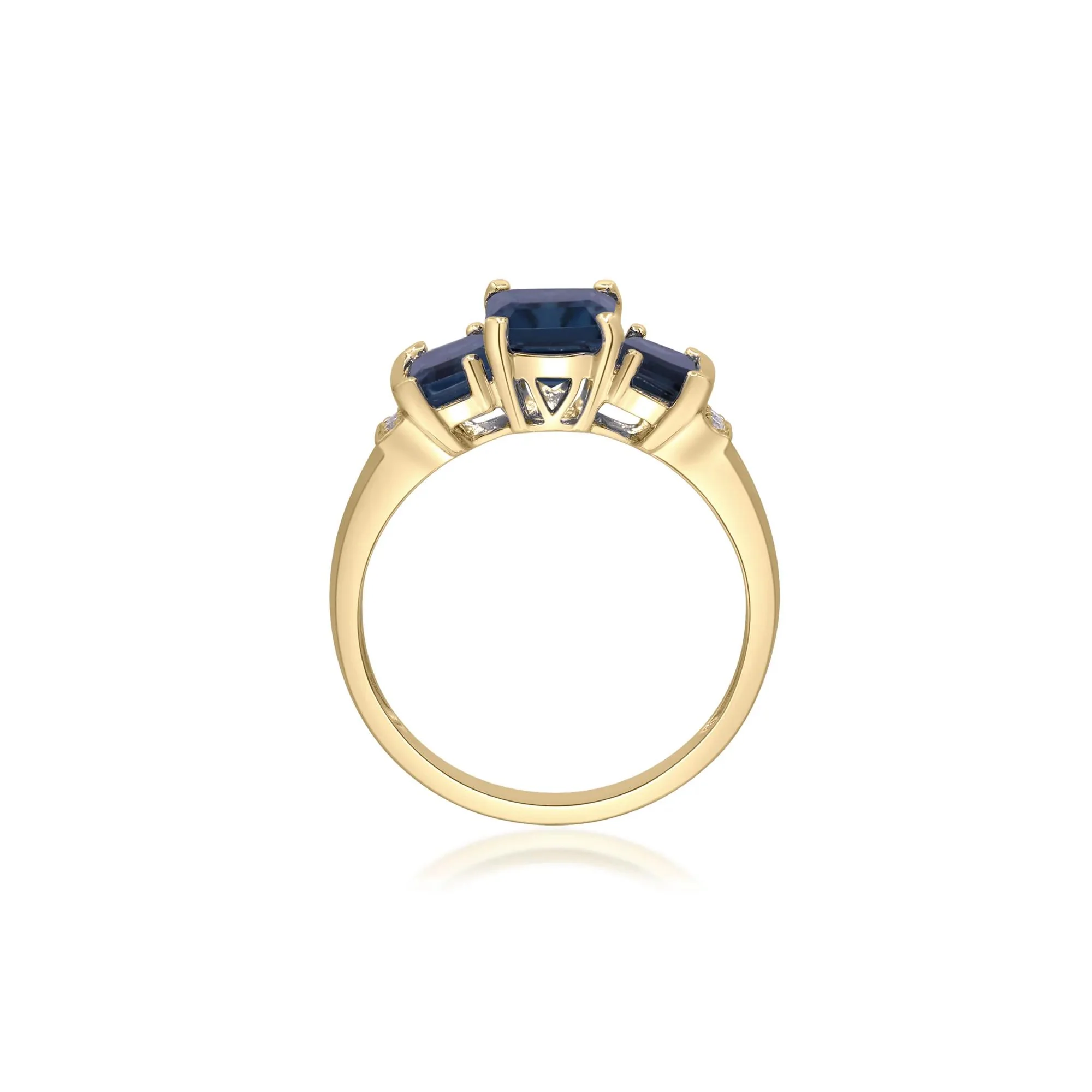 London Blue Topaz Three Stone Ring with Diamond Accent 10K Yellow Gold Size 6 2mm - Image 2