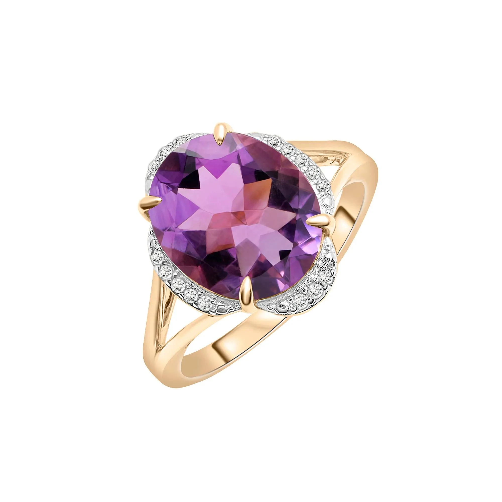 Oval Amethyst and Diamond Accent Cocktail Ring 10K Yellow Gold Size 5.5 2mm - Image 5